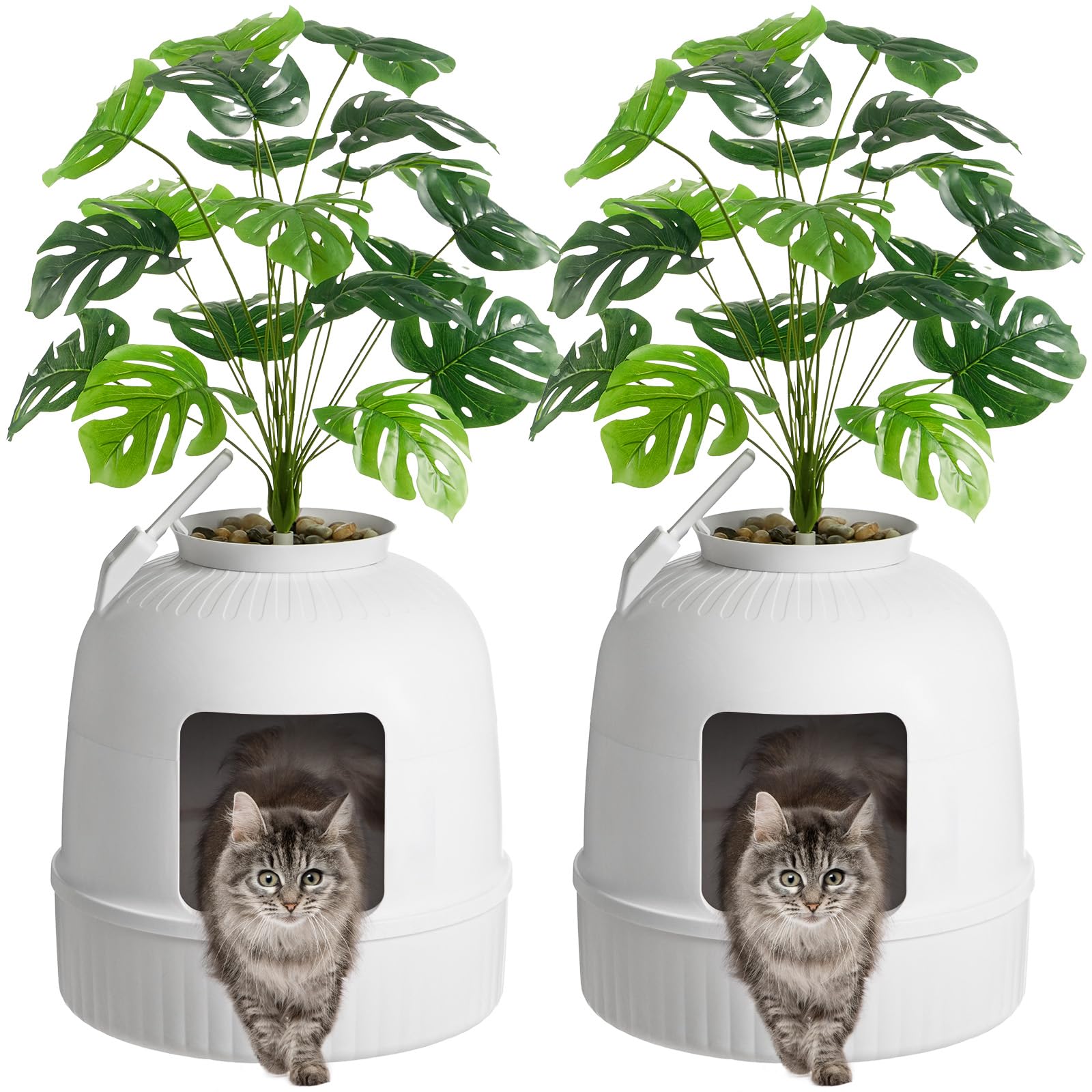 Lifewit 2 Pack Litter Box Cat With Faux Plant & Scoop, Hidden Enclosure Litter Tray With Odor Control & Carbon Filter In Living 