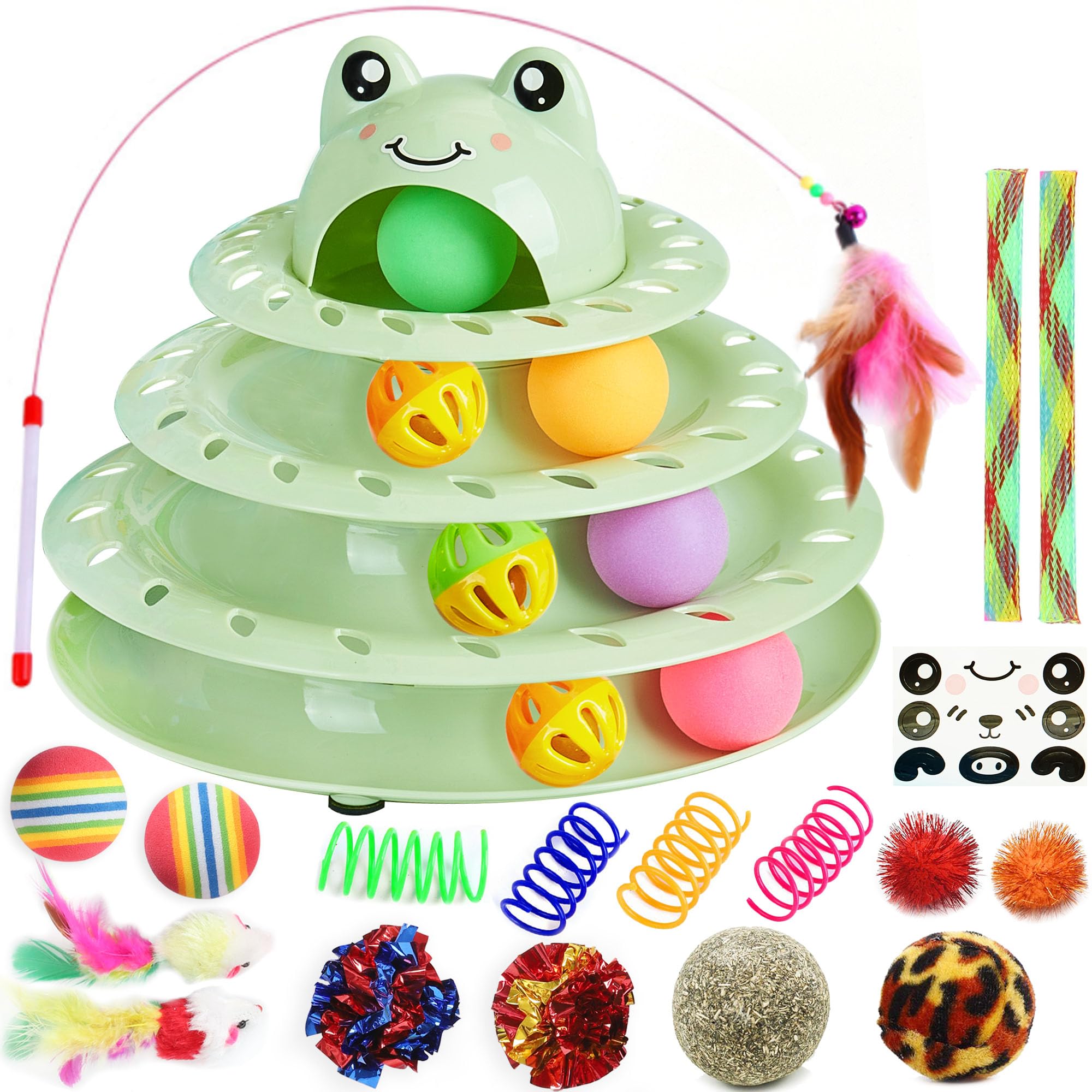 Suhaco Cat Toys Interactive For Indoor Cats Kitten Toy Fun Roller 4 Level Cat Teaser Ball Toys With 4 Colorful Balls Kitten Puzz
