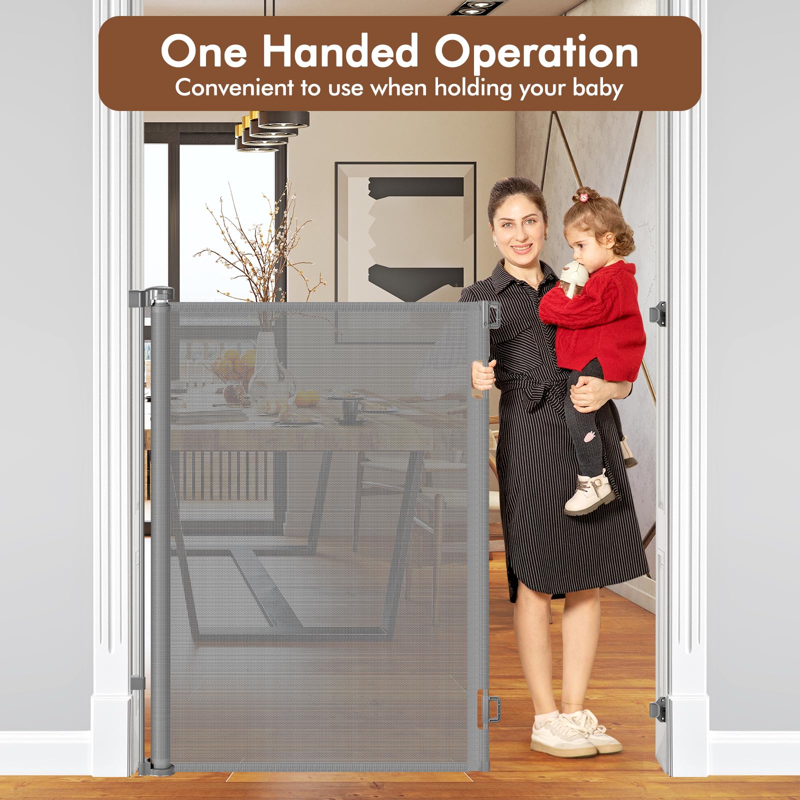 48 Inch Extra Tall Dog Gate, Extends to 55'' Wide, Extra Tall Retractable Baby Gates for Doorways Extra Tall Pet Gate Indoor Mes