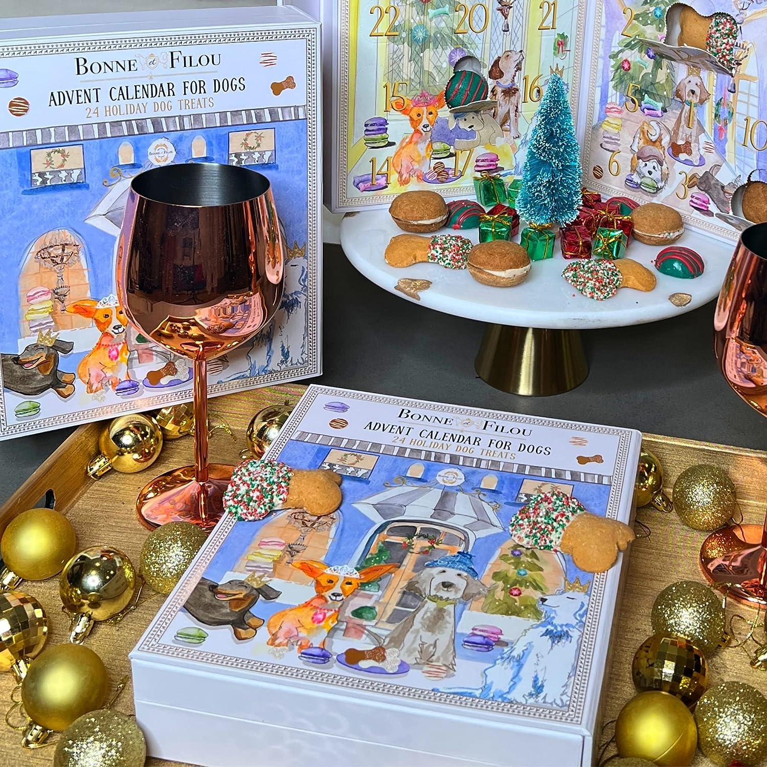 Bonne et Filou Dog Treats Advent Calendar - 24 Luxury Treats, Macarons & Cookies - Multi-colored, Pack of 1, Model: Dog-Advent-Calendar