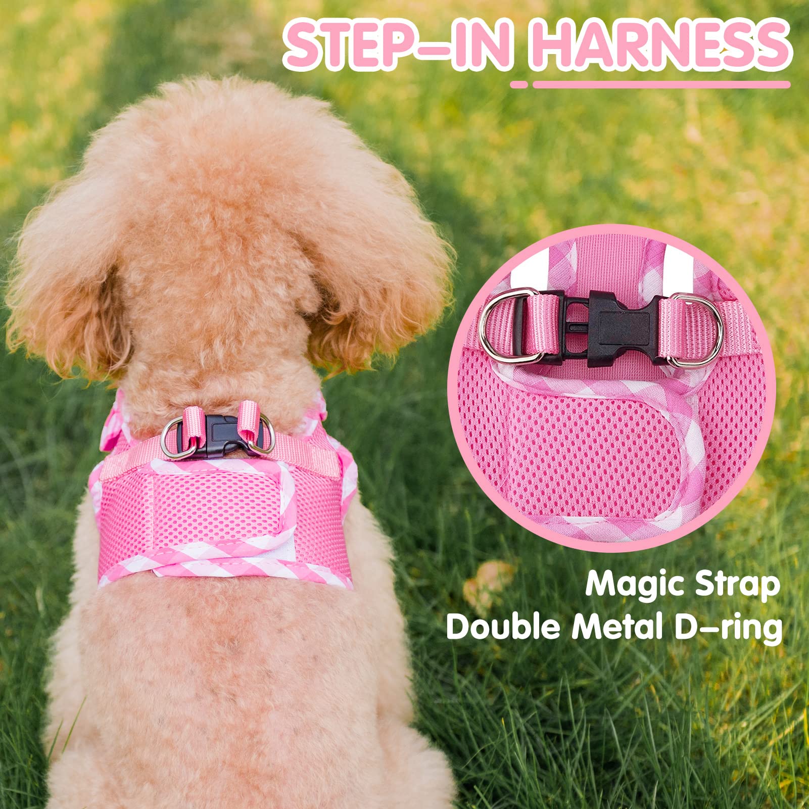 Pupteck Small Dog Harness No Pull Step-In Puppy Cat Harness Soft Mesh For Girls, Pink S