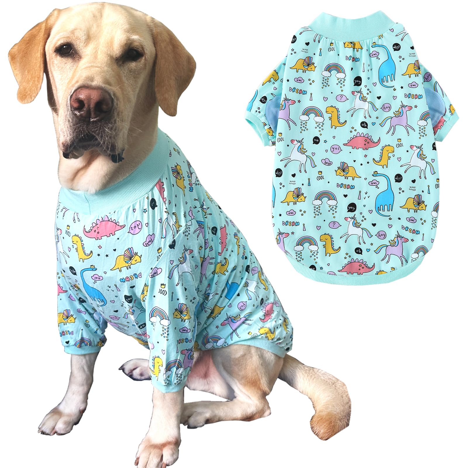 PriPre Dog T Shirts Dinosaur Pattern, Rainbow, Unicorn Dog Clothes for Large Medium Small Dogs Breathable Stretchy Cotton Clothe