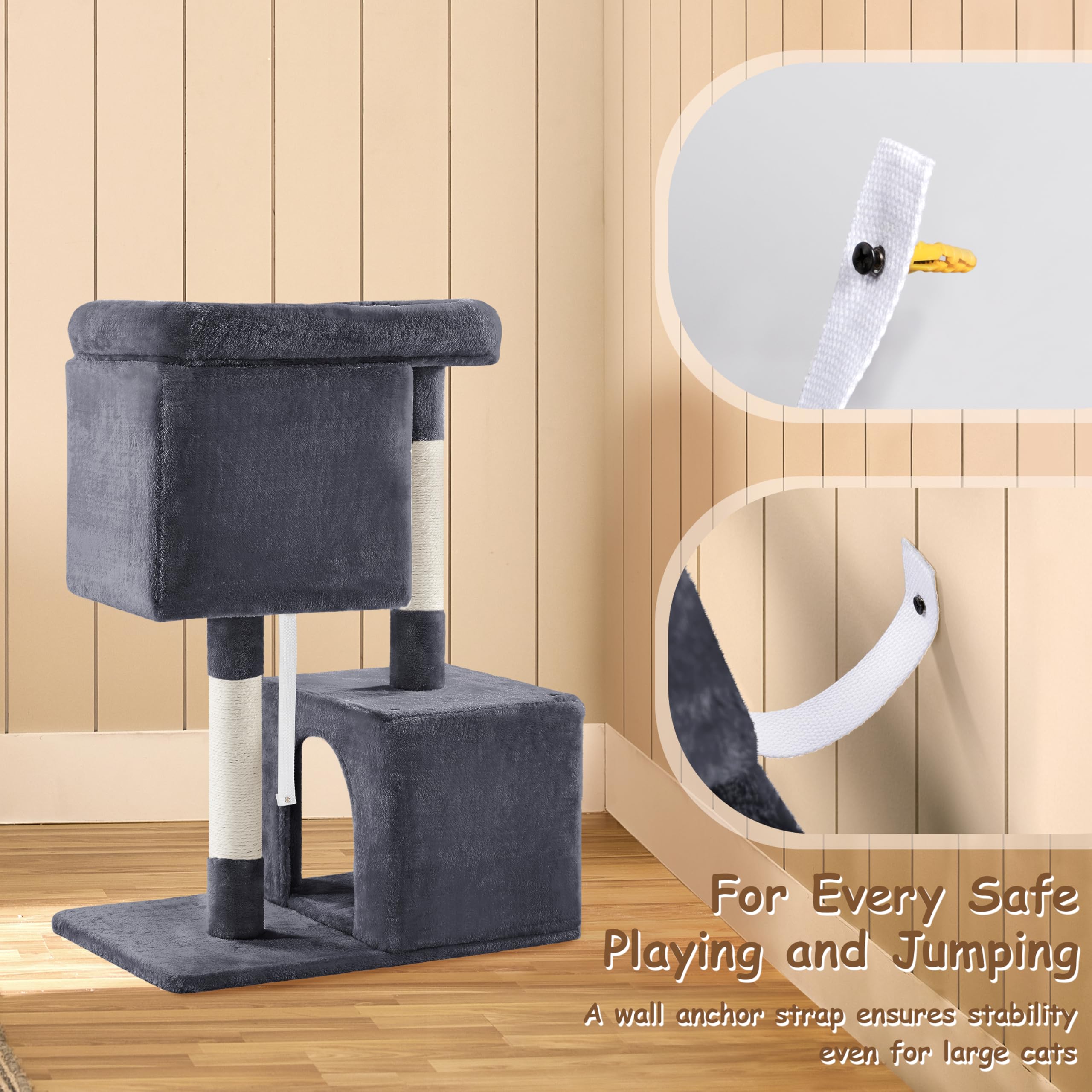 Yaheetech 33.5In Cat Tree Tower For Indoor Cats W/2 Cozy Plush Condos, Oversized Perch & Sisal Scratching Posts, Stable Cat Stand House For Large Cats & Pets