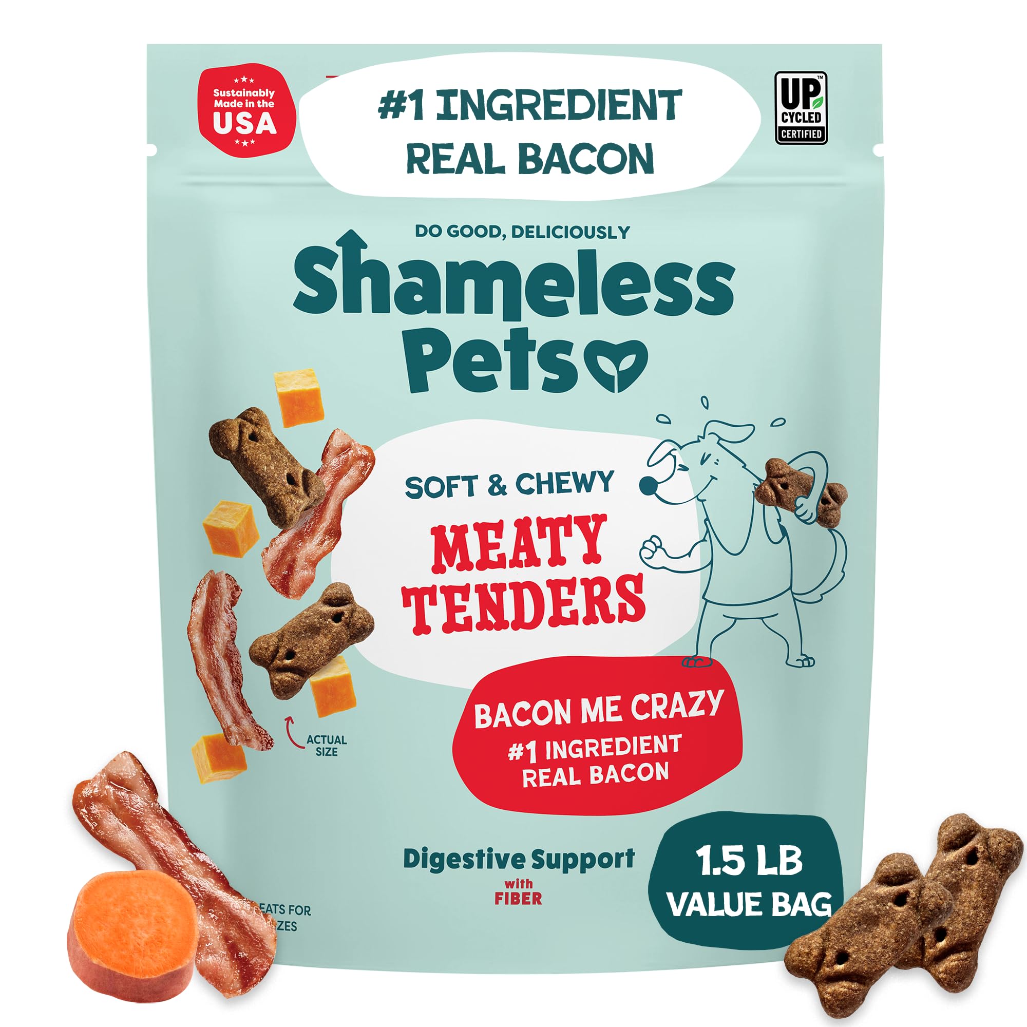 Shameless Pets Soft & Chewy Dog Treats, Bacon Me Crazy Meaty Tenders, 1.5lb - Real Bacon is 1st Ingredient - Grain Free, No Corn