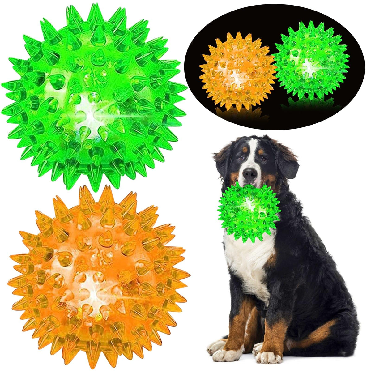 Jlvauvt 4.5    Light Up Squeaky Dog Balls: Led Spikey Dog Balls For Aggressive Chewers Chew Toys For Teething