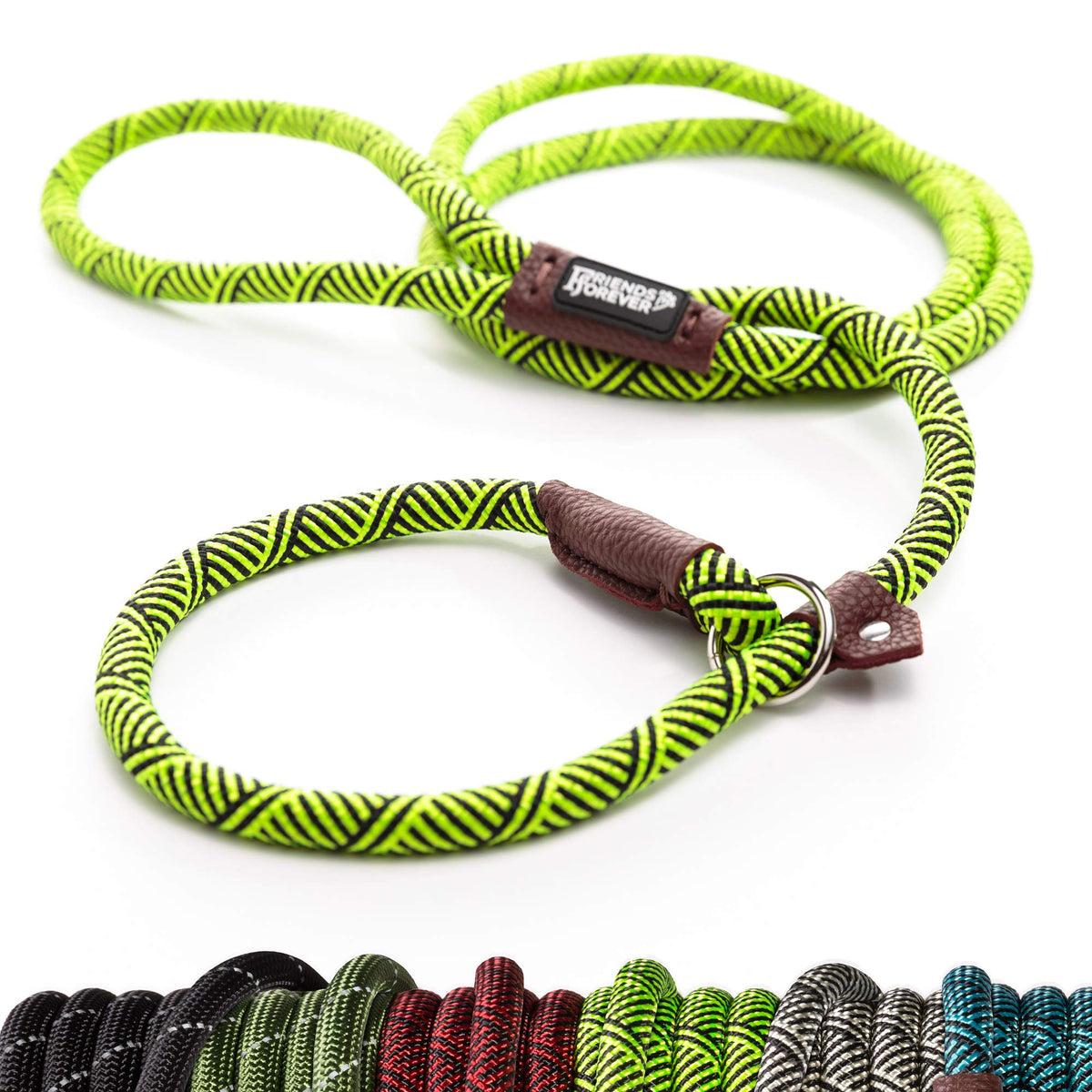 Friends Forever Extremely Durable Dog Rope Leash, Premium Quality Training Slip Lead, Reflective, Thick Heavy Duty, Sturdy, No Pull, Comfortable For The Strong Large Medium Small Pets 6 Feet, Green