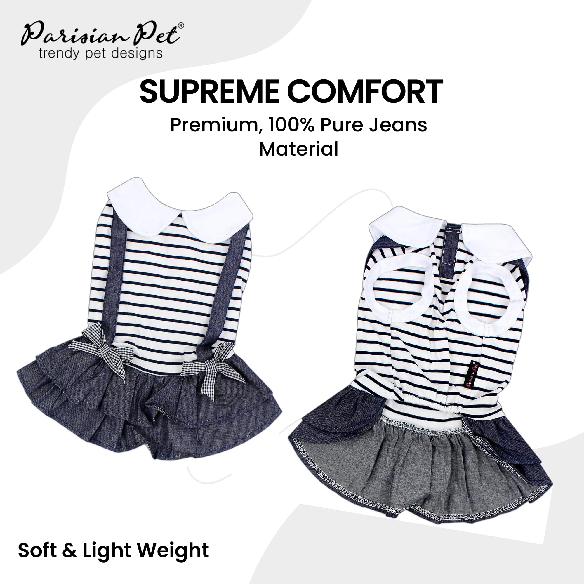 Parisian Pet Dog Dress - Preppy Girl Clothes, Stylish Chambray Skirt Summer Outfit - Lightweight Overall, Sleeveless For Small G