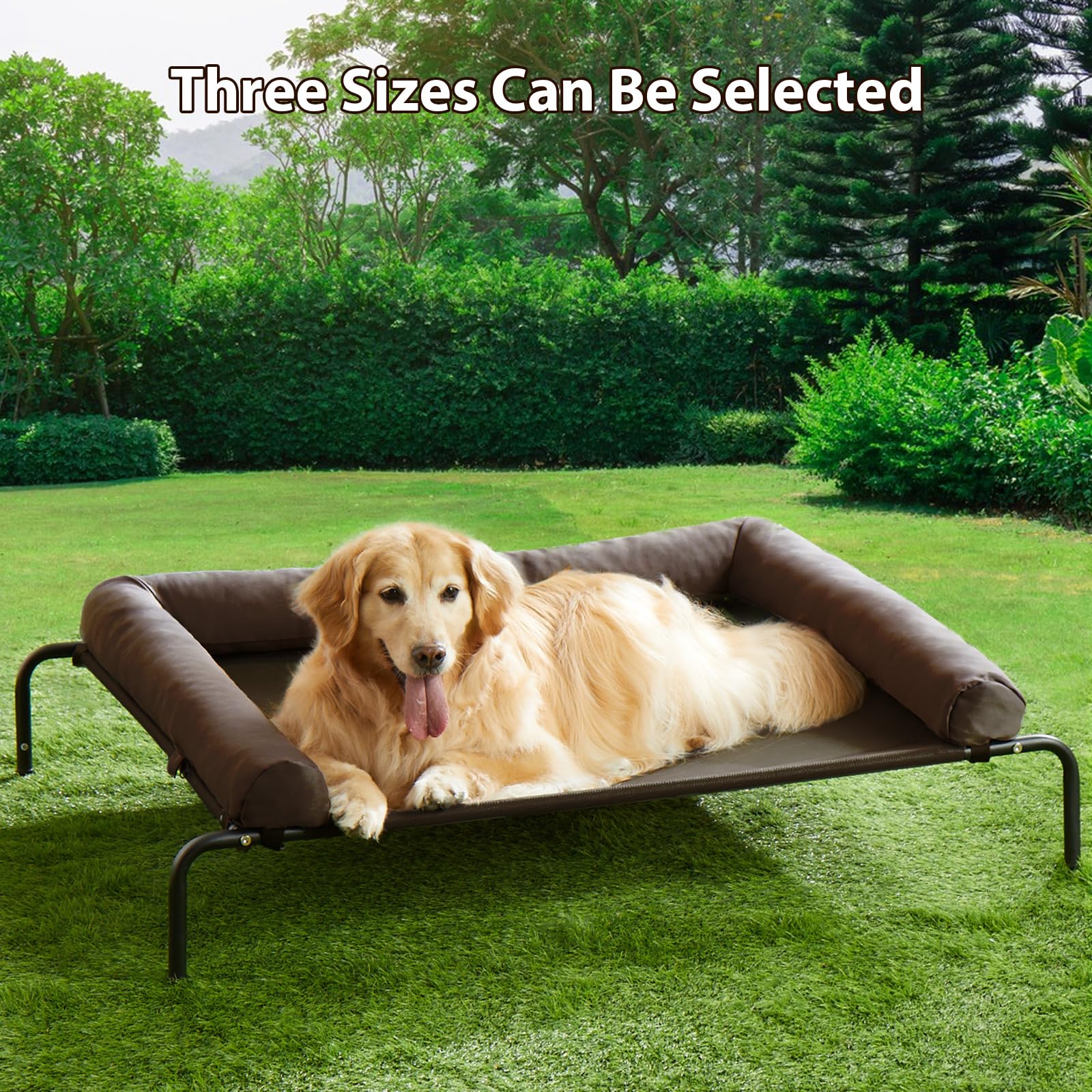 RRPETHOME Cooling Elevated Dog Bed for Large Dogs, Waterproof, Brown, 48"L x 35"W x 8"Th, Breathable Mesh, Portable for Indoor/Outdoor Use