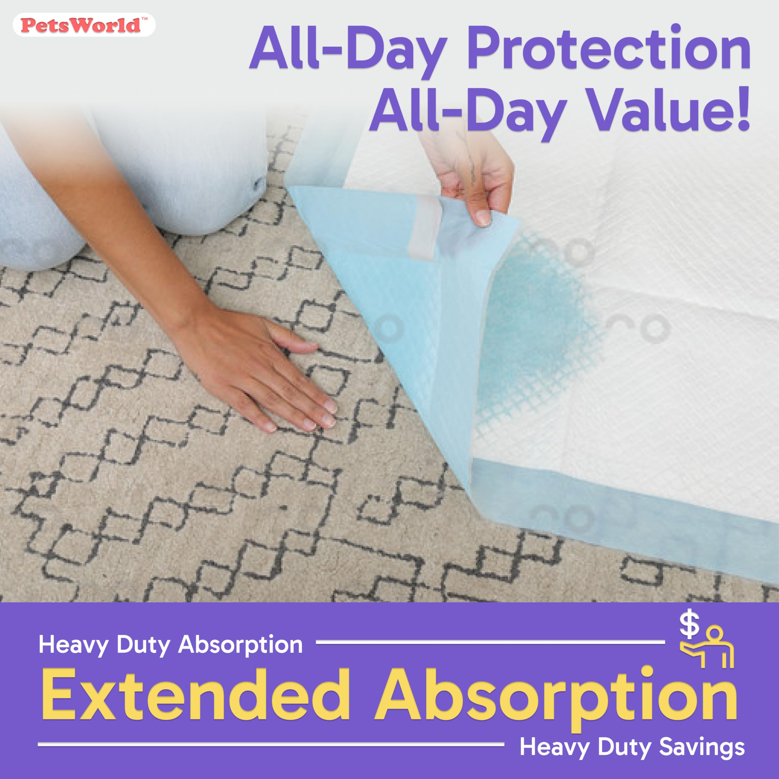 PETSWORLD Enormous Dog Training & Potty Pads, 37x54 inch - Tear Resistant with Strong Leak-Proof Backing, Optional Adhesive Tape