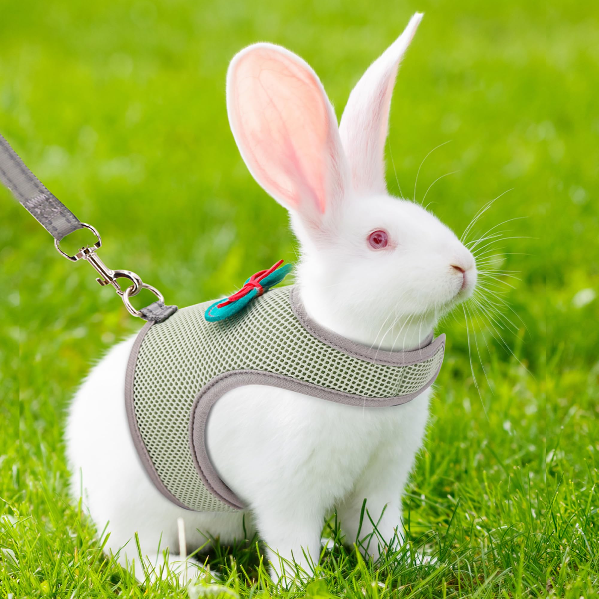 Aiitle Rabbit Harness And Leash Set With Cute Bow, Bunny Leash Vest Mesh Eescape Proof Walking Training For Small Animal Pets Ki