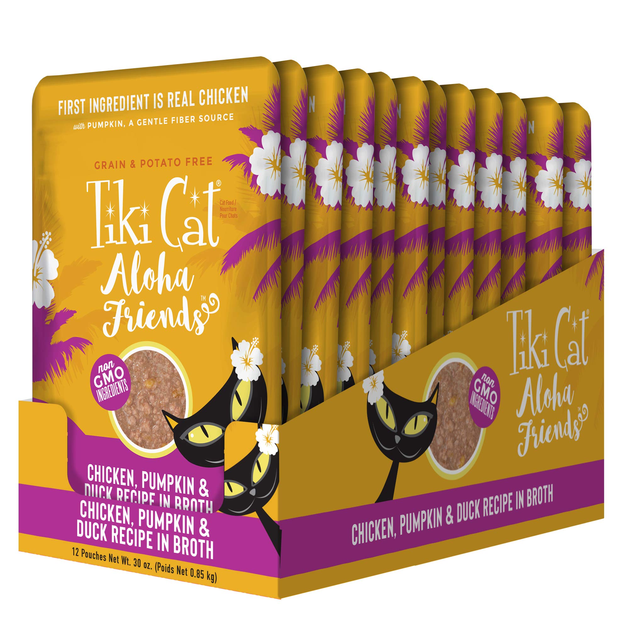 Tiki Cat Aloha Friends, Chicken, Pumpkin & Duck, Grain-Free & High Moisture, Wet Cat Food for All Life Stages 2.5 oz. Pouch (Pac