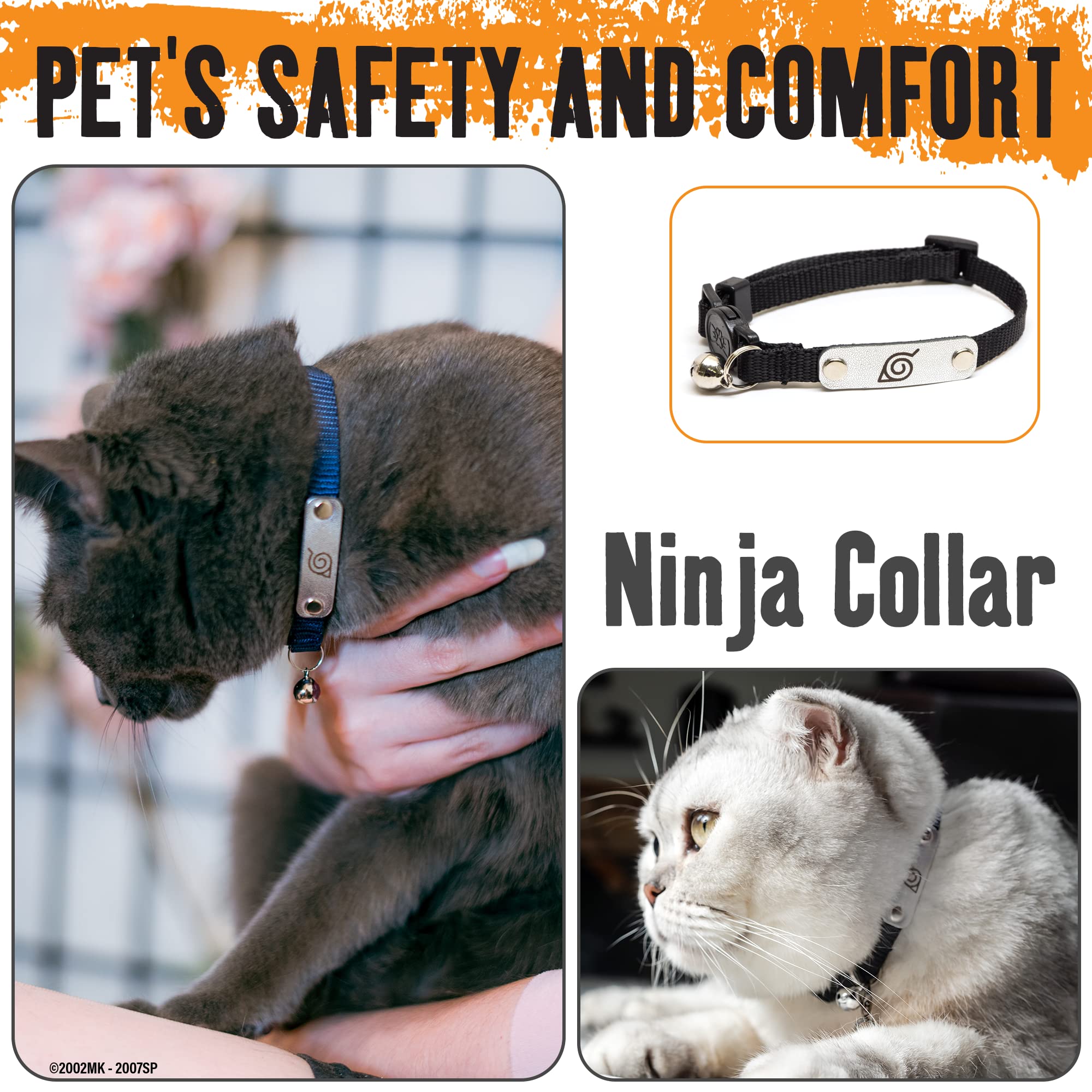 Naruto Cat Collars For Girl Cats, Boy Cats & Small Kitten Collar With Bell | Officially Licensed Naruto Shippuden Hidden Leaf Village Headband Breakaway Cat Collars For Naruto Gifts (Black, Ninja)