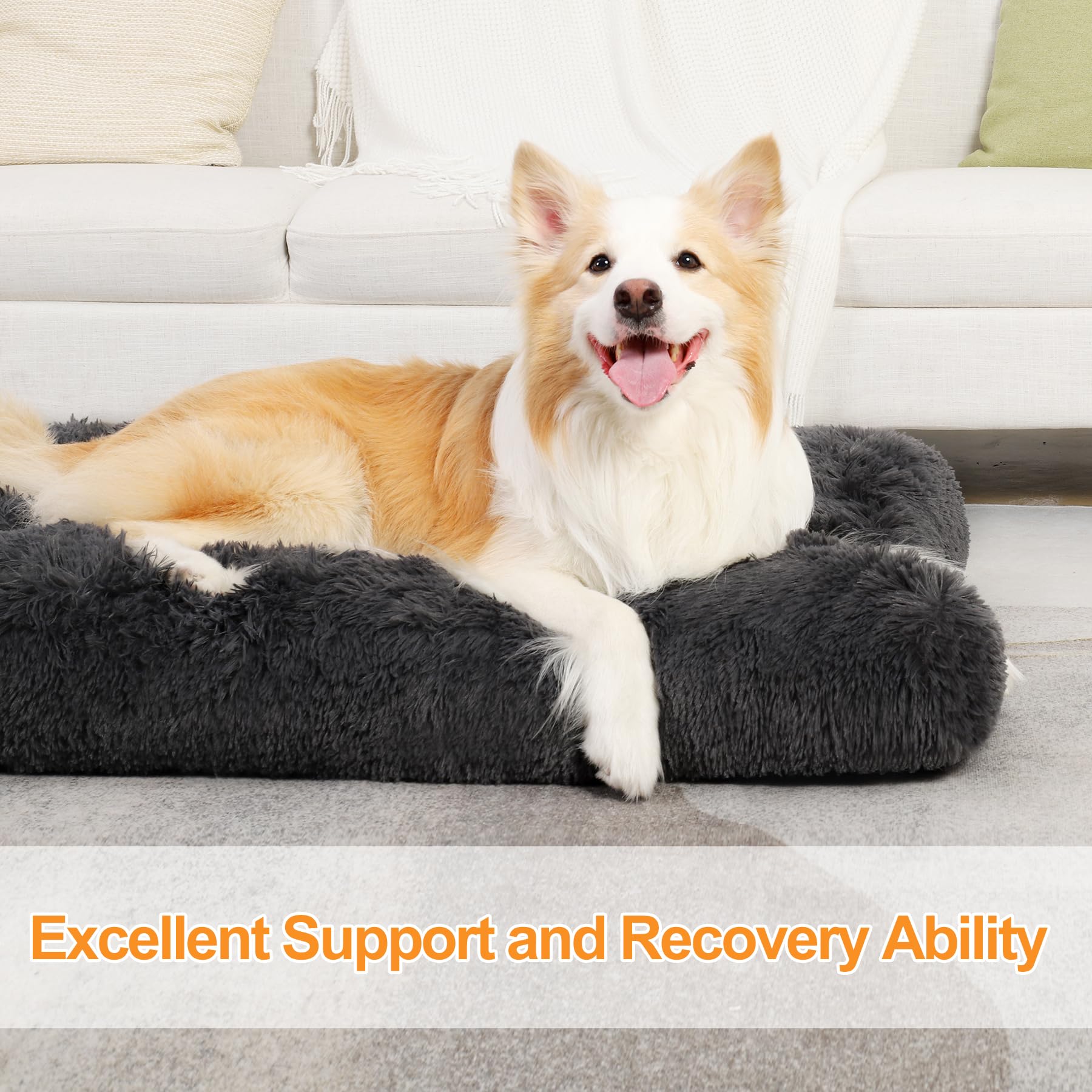 Ksiia Dog Crate Bed Washable Dog Beds For Extra Large Dogs Deluxe Plush Fluffy Comfy Thick Kennel Pad Anti-Slip & Anti-Scratch P