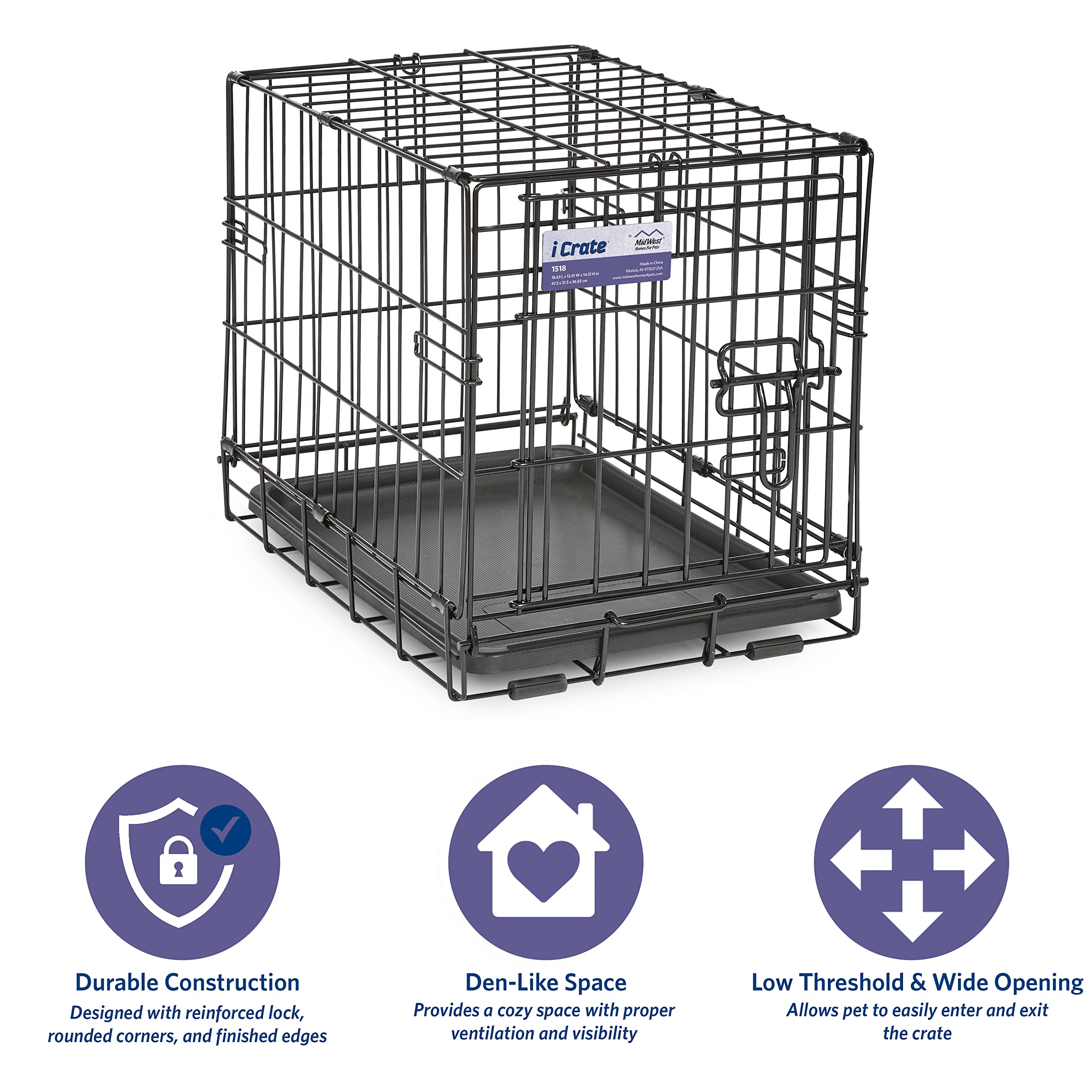Midwest Homes For Pets Newly Enhanced Single Door Icrate Dog Crate, Includes Leak-Proof Pan, Floor Protecting Feet , Divider Pan