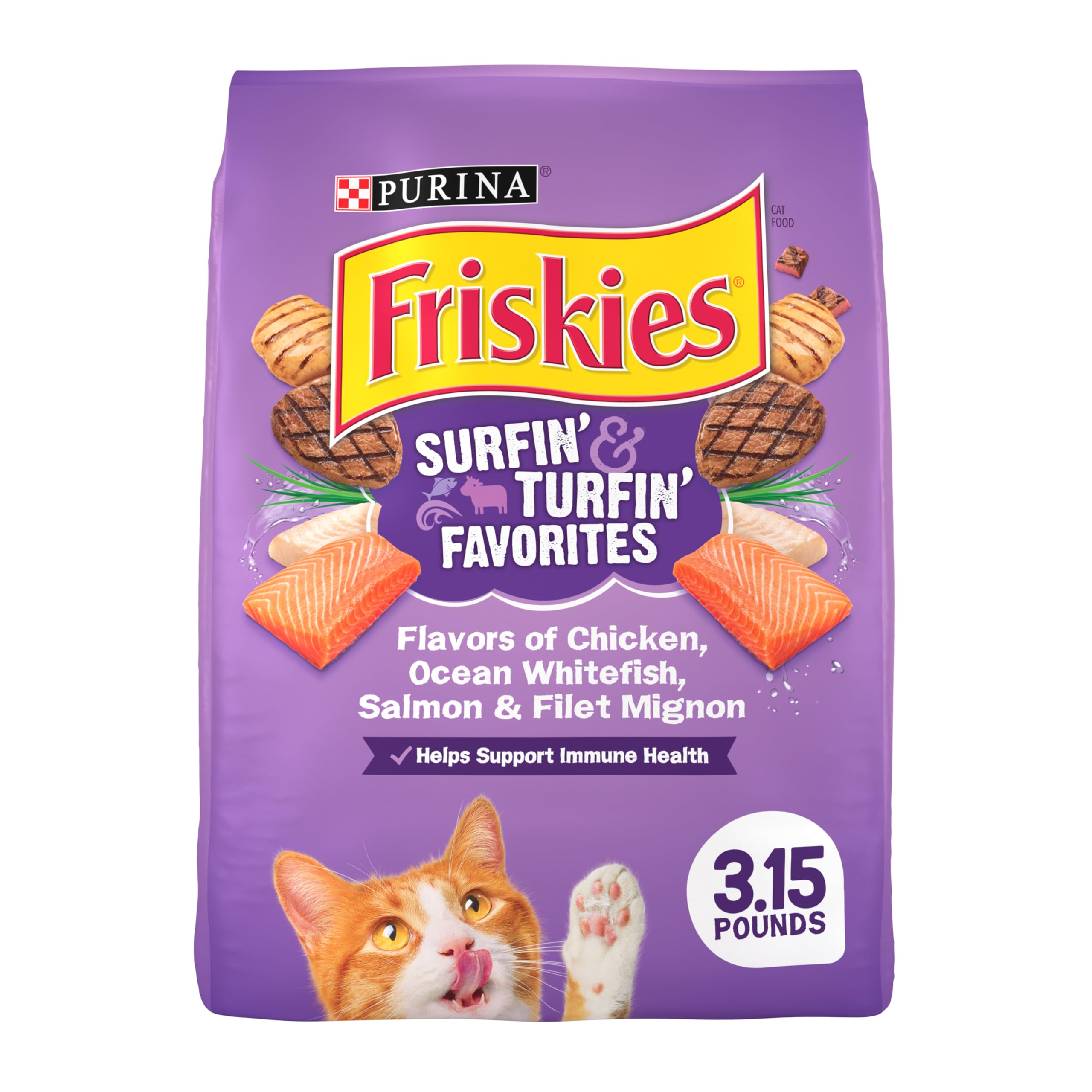 Purina Friskies Dry Cat Food, Surfin & Turfin Favorites - (Pack of 4) 3.15 lb. Bags