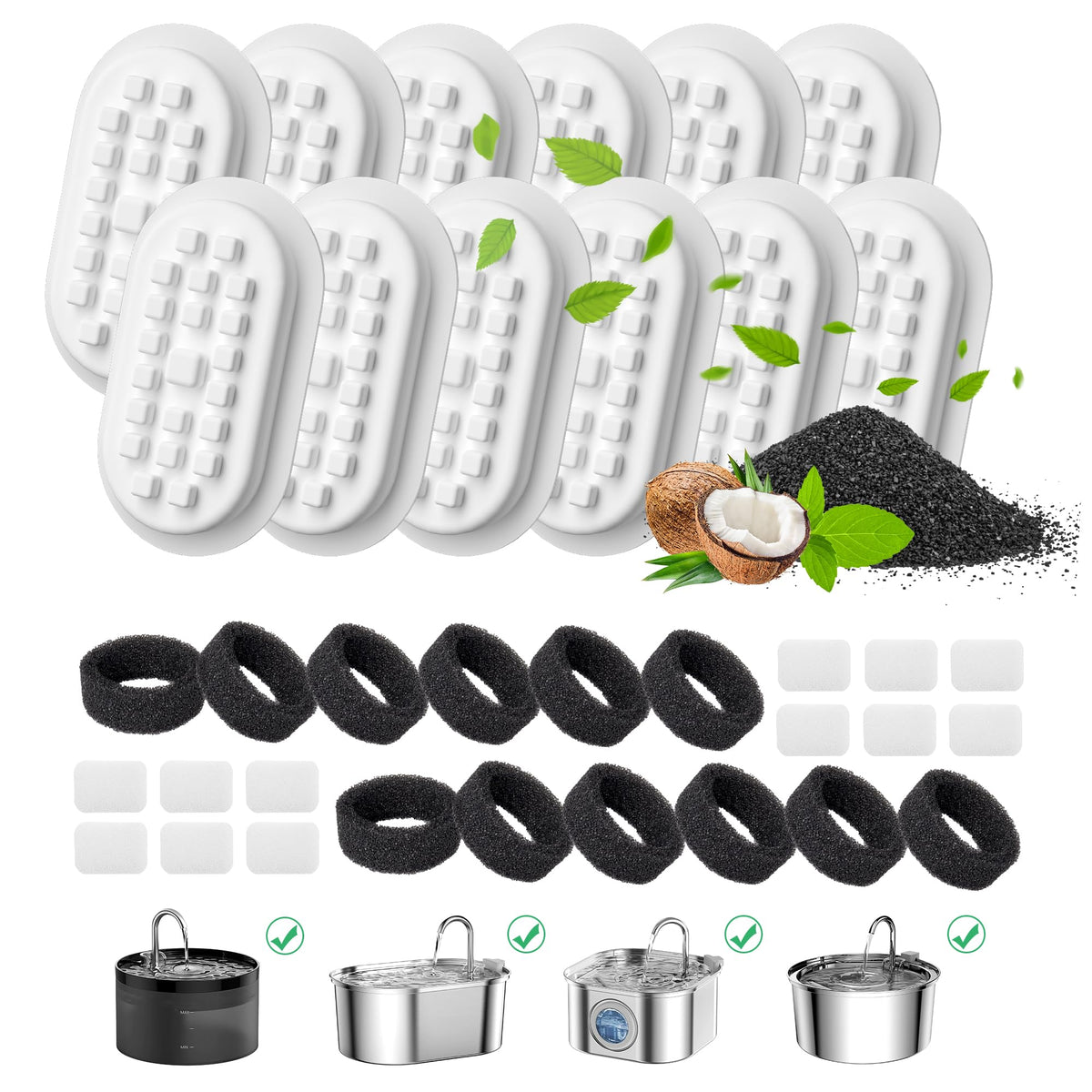 Dooob Cat Water Fountain Filters, 12 Packs Cat Fountain Filter, Dog Water Fountain Replacement Filters For Dooob Pet Fountain An