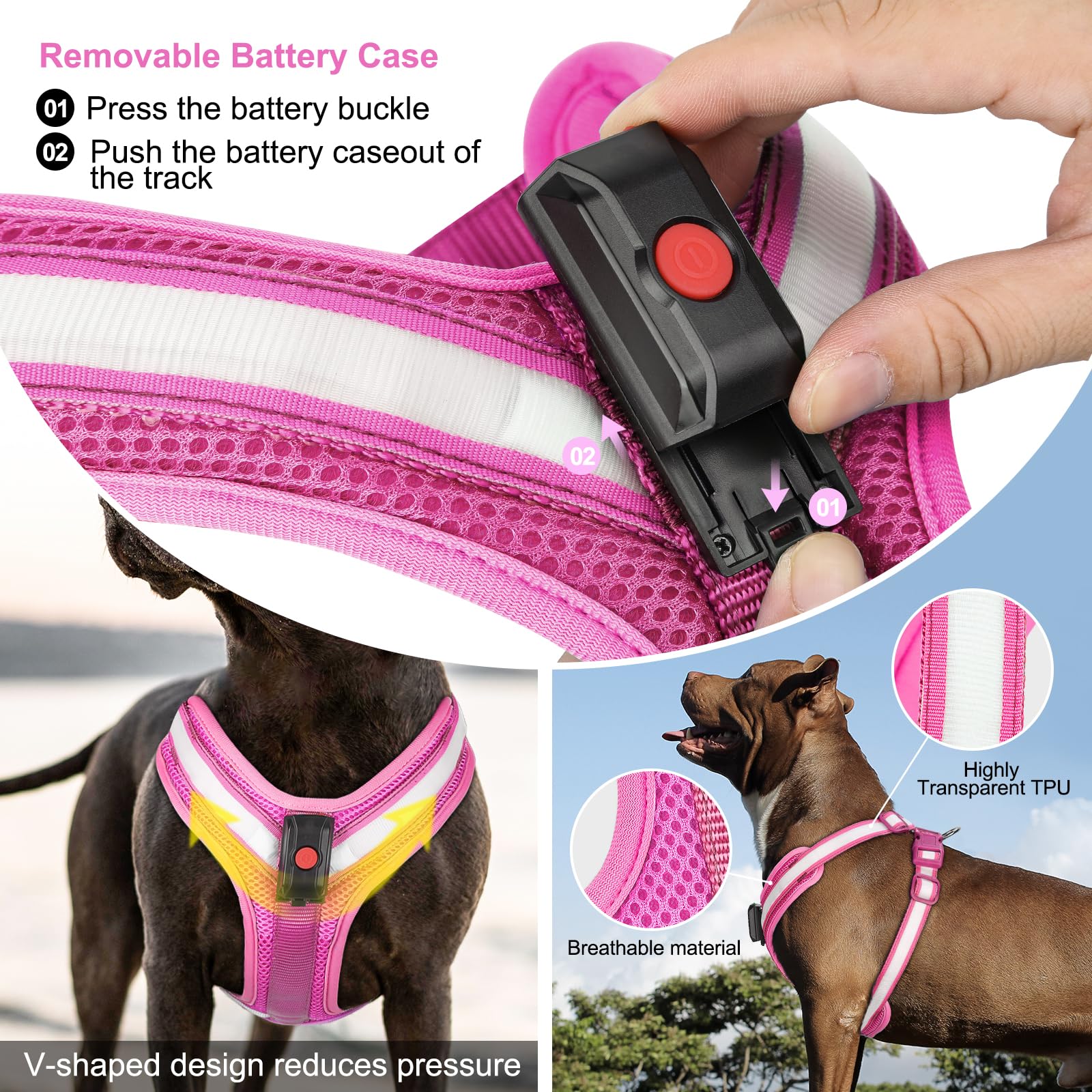 Koskill Light Up Dog Harness,Led Dog Harness Rechargeable,Lighted Dog Harness Glow In The Dark, Led Dog Vest Reflective,Light Up