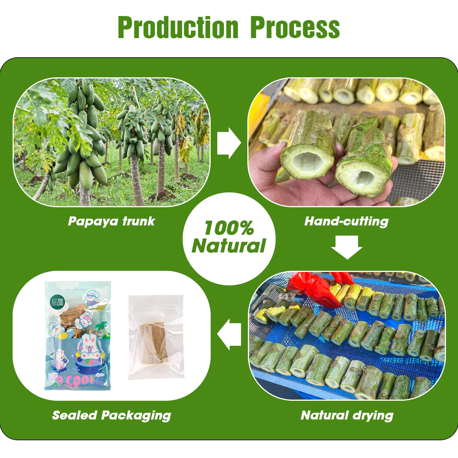 Abizoo Rabbit chew Toys for Bunnies,4 Pcs Natural Papaya Wood Chew Sticks Bunny Chews for Teeth Chinchilla Guinea Pig Hamster Ge