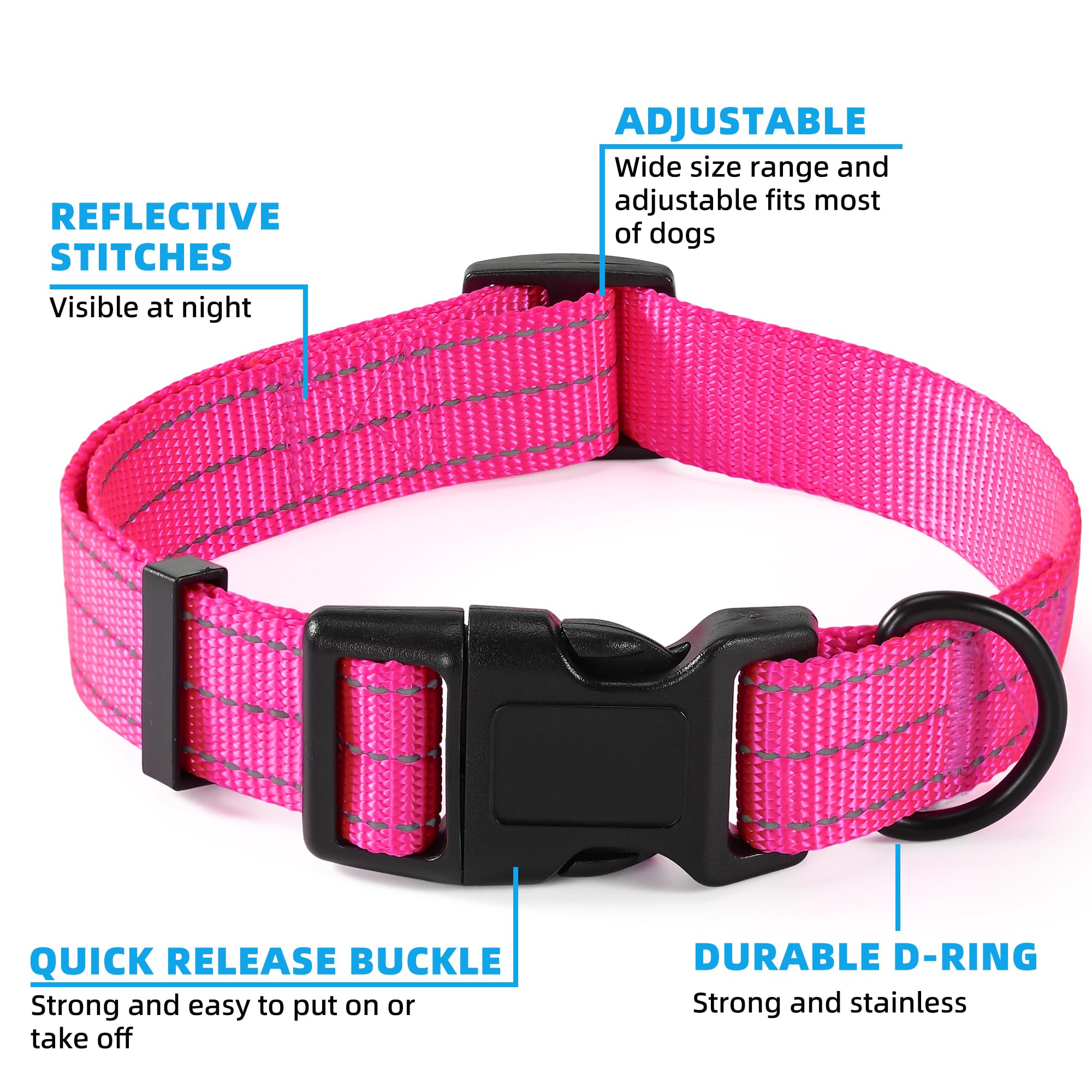 Mile High Life Dog Collar | Nylon Reflective Dog Collars | Light Weight Puppy Collars | Pink Dog Collars For Small Dogs (Solid P