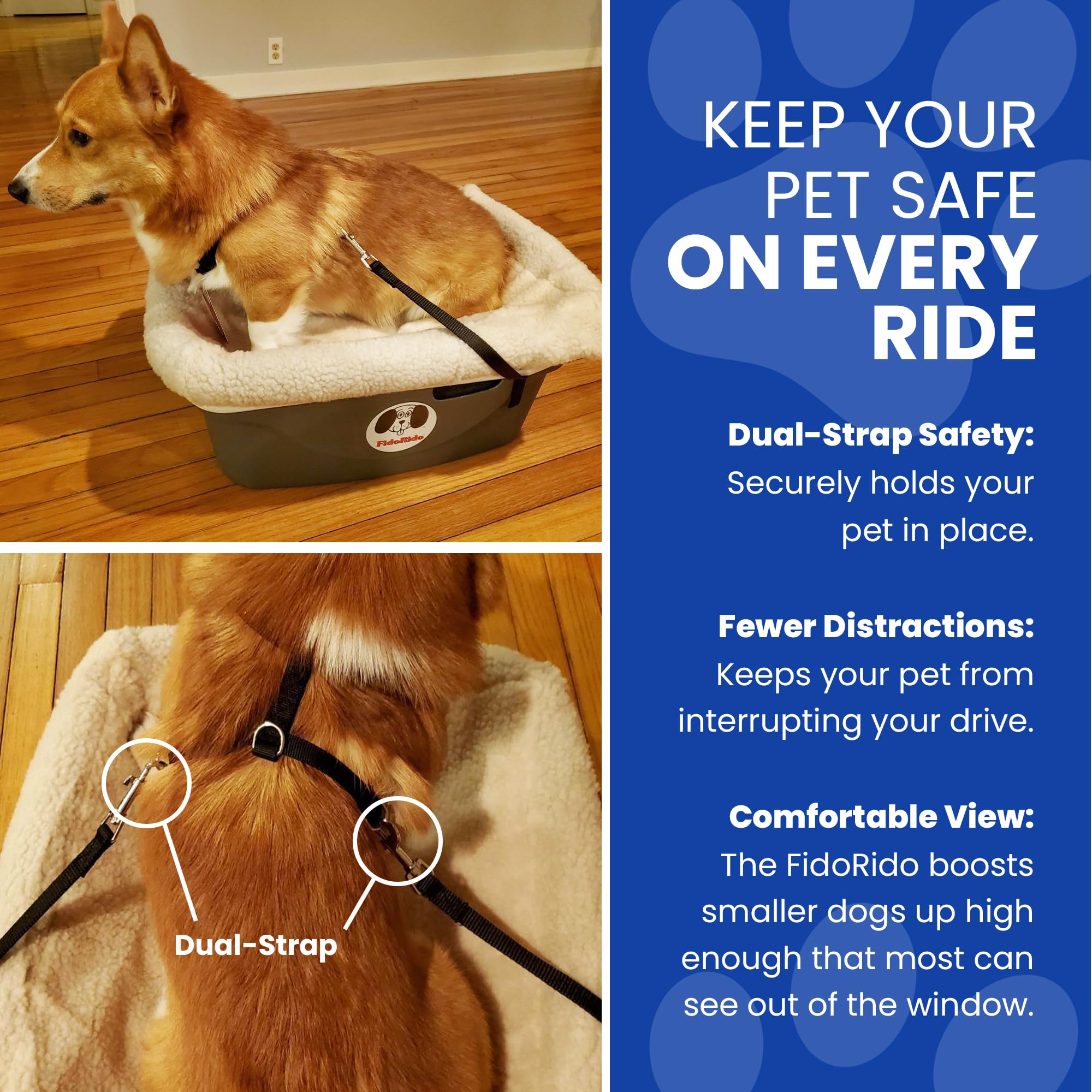 Fidorido Dog Car Seat - Pet Booster Seat For Small To Large Dogs With Comfortable Cushions, Sherpa Cover, And Safety Straps, Easy To Install, Ideal For Travel, Red, Black Paw Prints - Small Harness