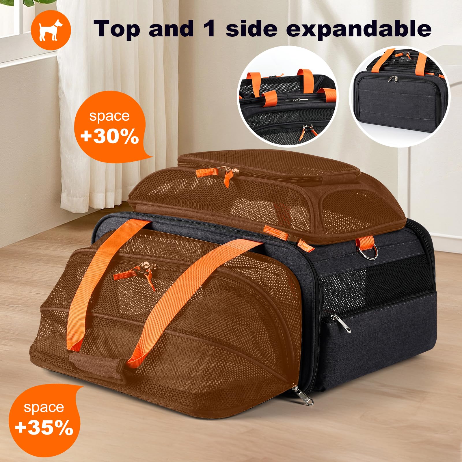 Pidipiti 17.5X13.5X9 Tsa Approved Top And 1 Side Expandable Pet Carrier For Small Dog Puppy Cat Up To 10 Lbs Weight And 17'' Len