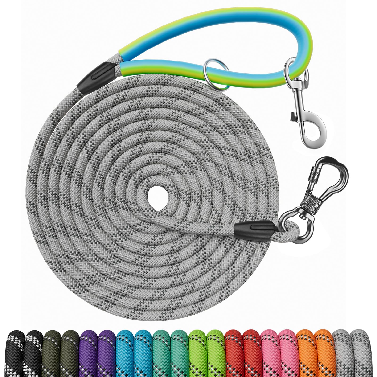 Ntr Dog Training Leash, 30Ft Check Cord Rope Lead, With 2 Swivel Hooks, Reflective Threads And Soft Rubber Handle, Puppy Leash F