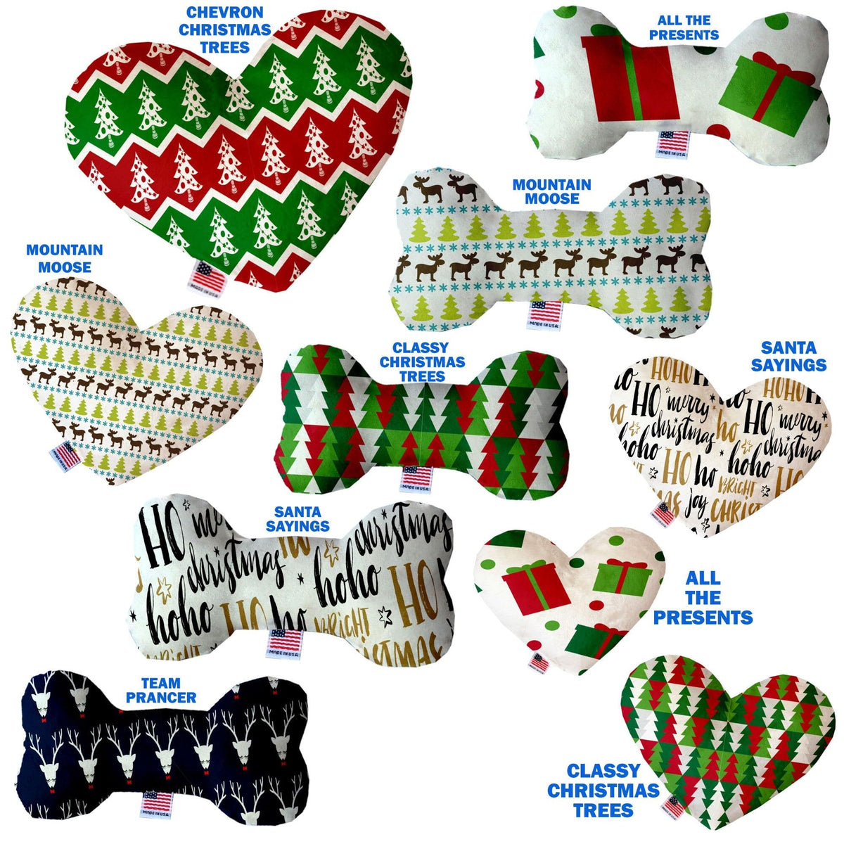 Christmas Pet and Dog Plush Heart or Bone Toy, &quot;Classy Christmas Group&quot; (Available in different sizes and 6 different patterns!) Santa Sayings 6&quot; Plush Bone