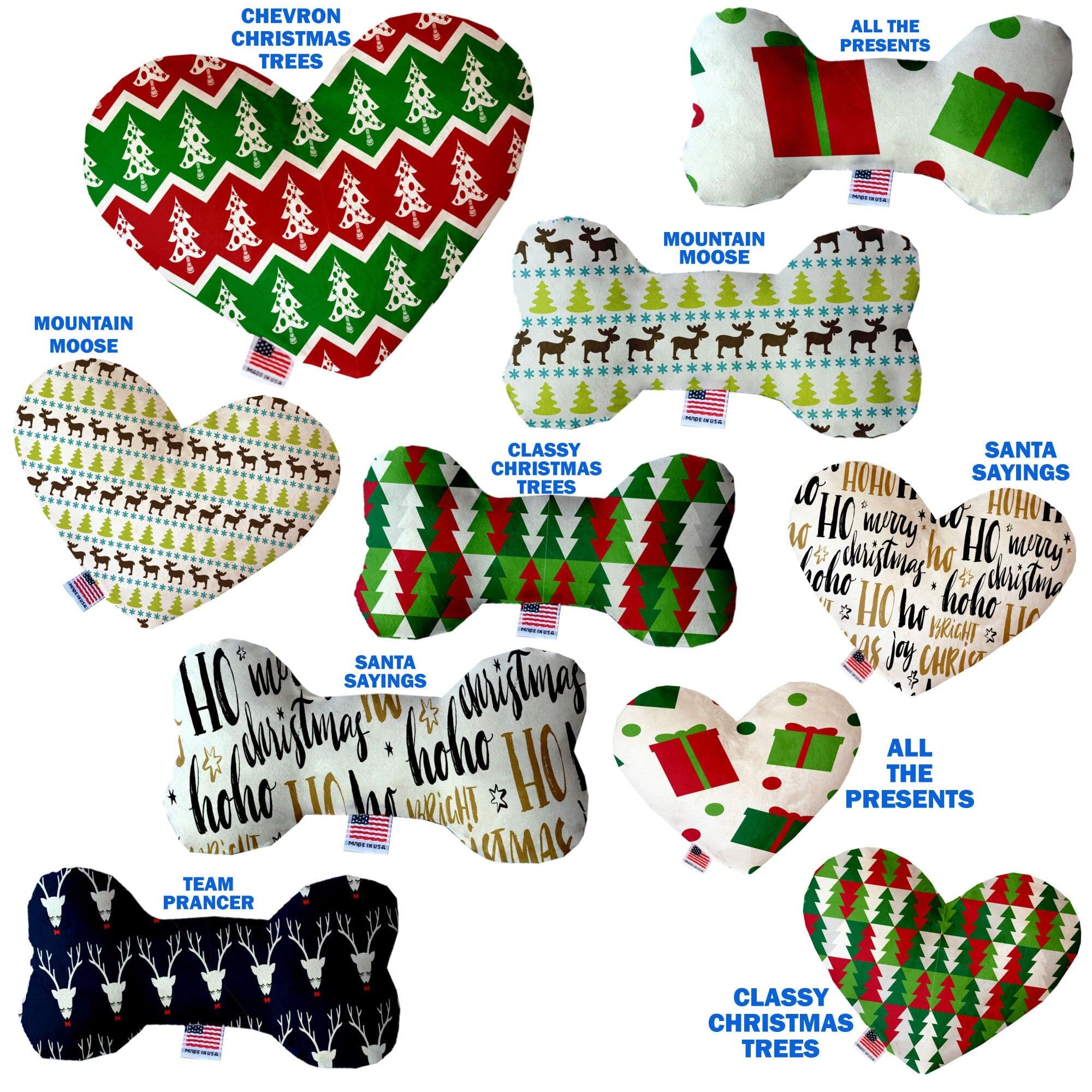 Christmas Pet and Dog Plush Heart or Bone Toy, &quot;Classy Christmas Group&quot; (Available in different sizes and 6 different patterns!) All The Presents 6&quot; Plush Bone