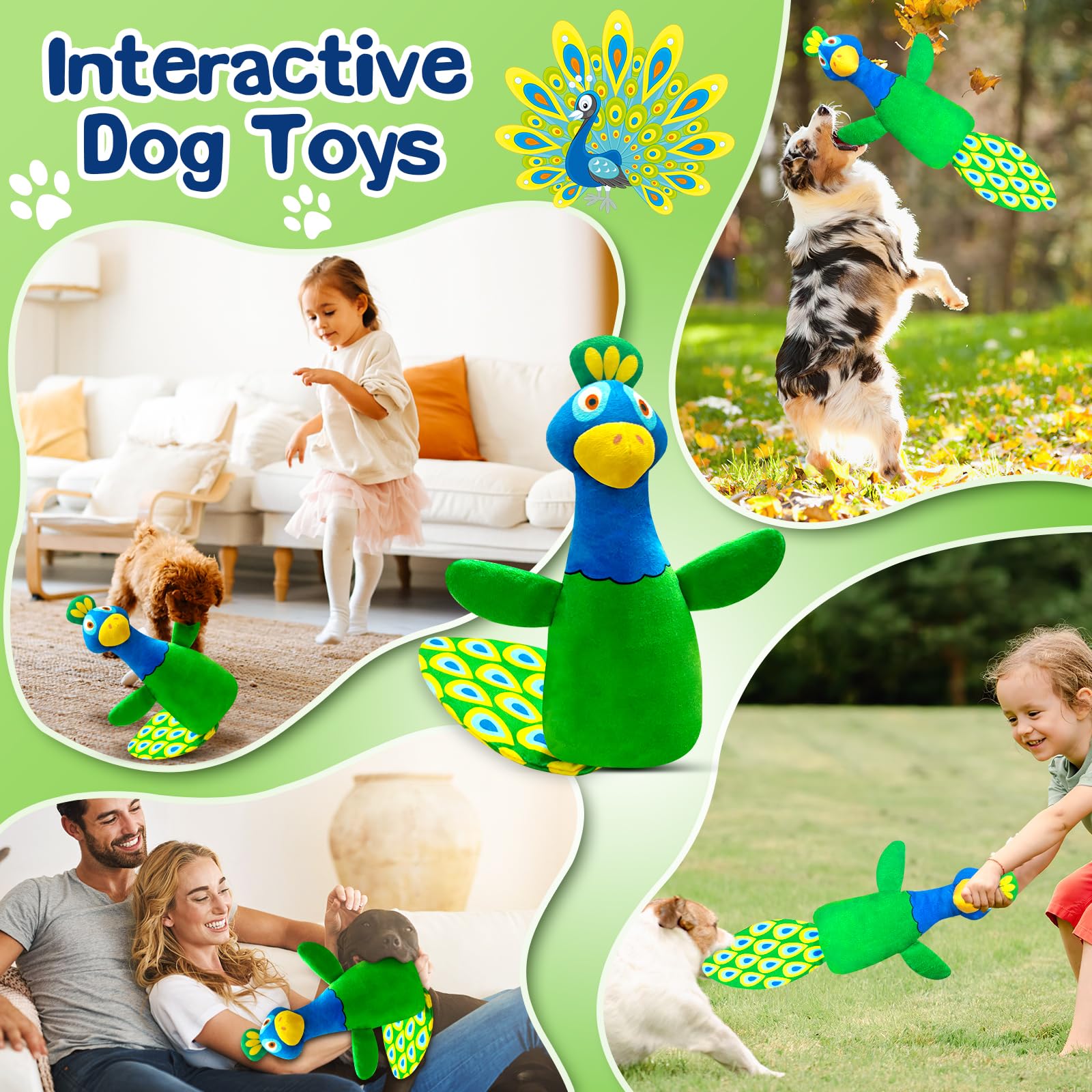 Large Dog Toys For Aggressive Chewers:Plush Squeaky Tug Of War Dog Toys With Crinkle Paper- Interactive Tough Teething Chew Toys