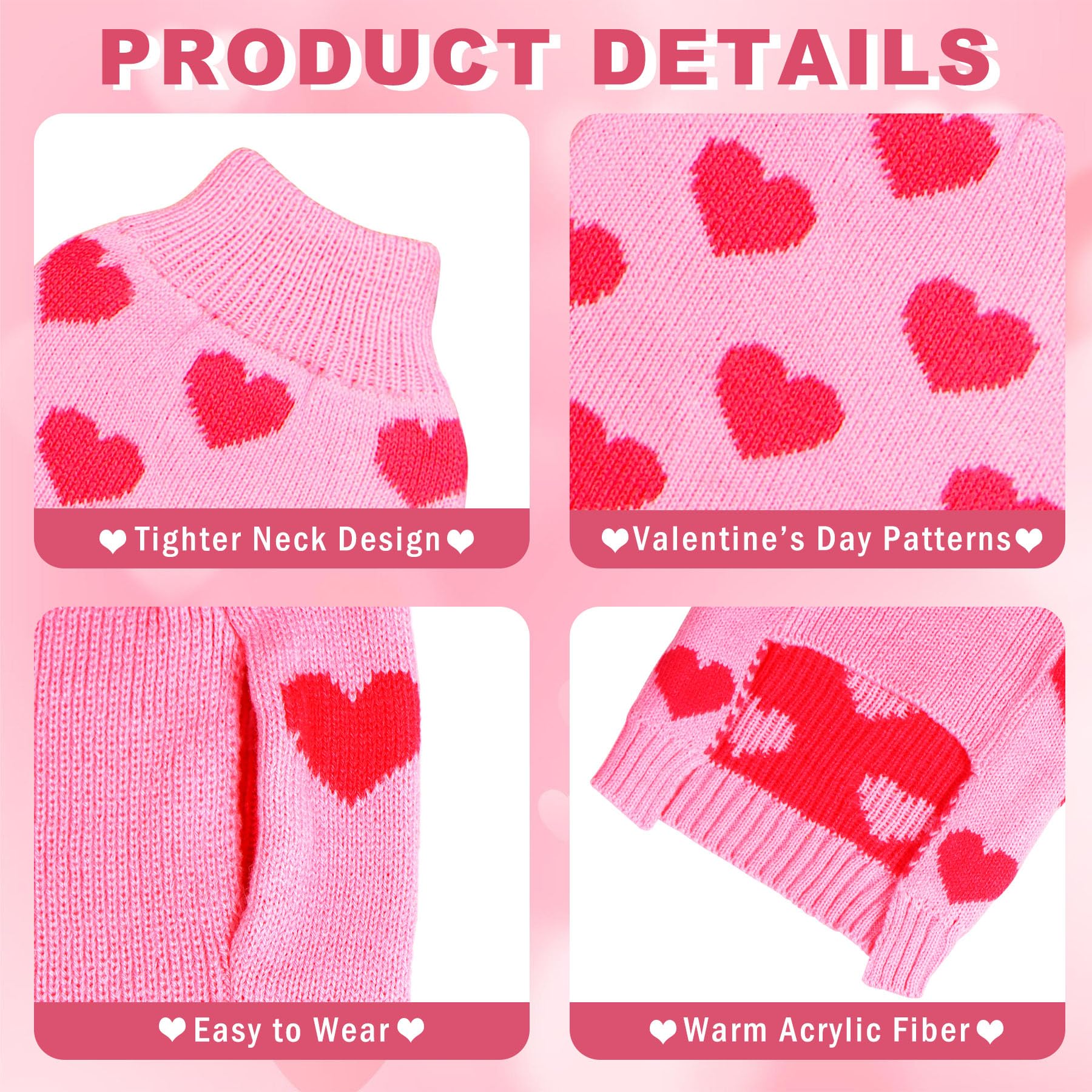 Goyoswa Valentine Dog Sweater Dog Valentines Clothes Outfit Knitted Heart Sweater For Small Medium Large Dogs Pets (Pink, X-Larg