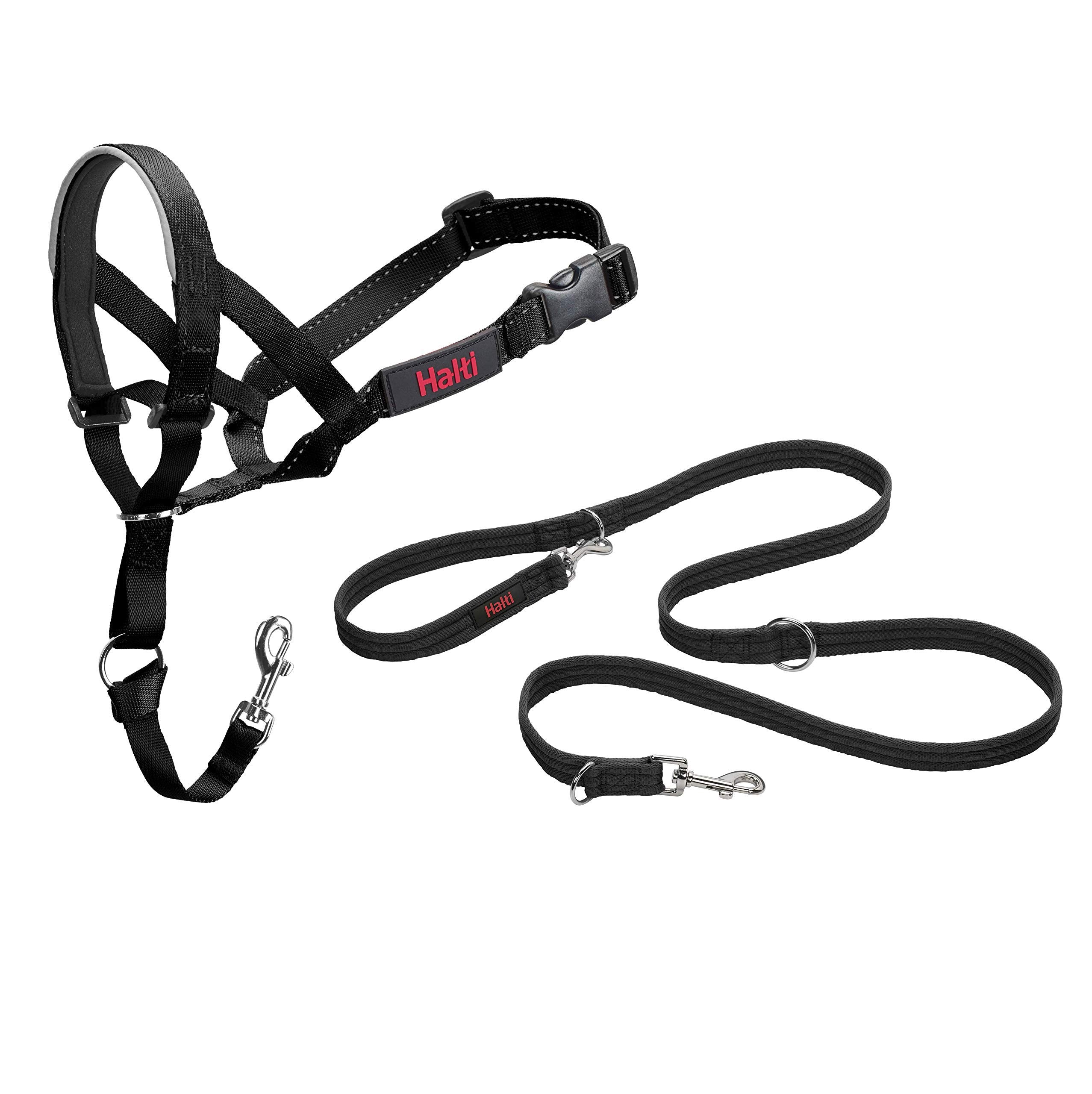 HALTI Headcollar Size 4, Black & HALTI Training Leash Size Large, Black Combination Pack - Stop Your Dog Pulling on the Leash. A