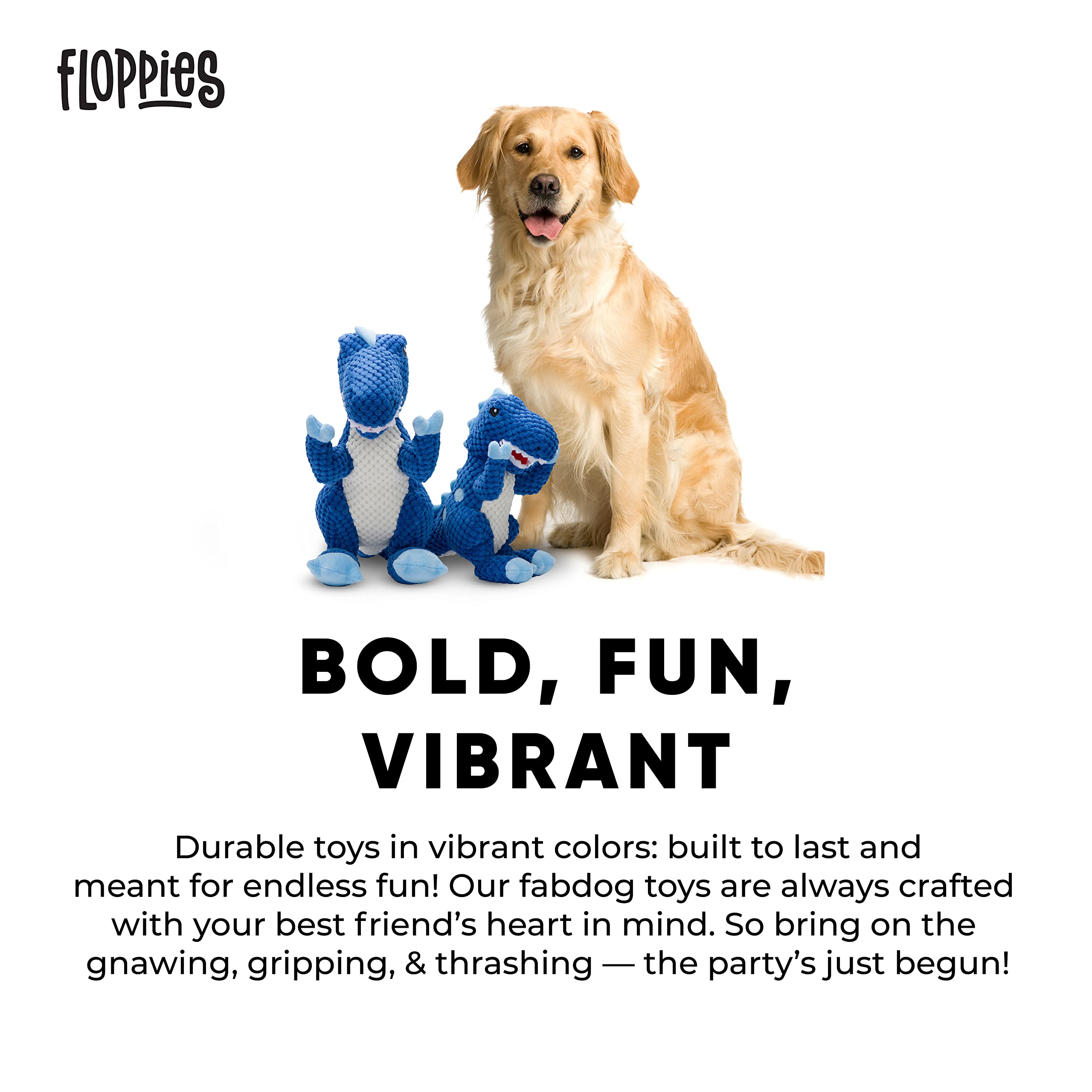 Fabdog Dog Floppy T-Rex Dinosaur Blue Large