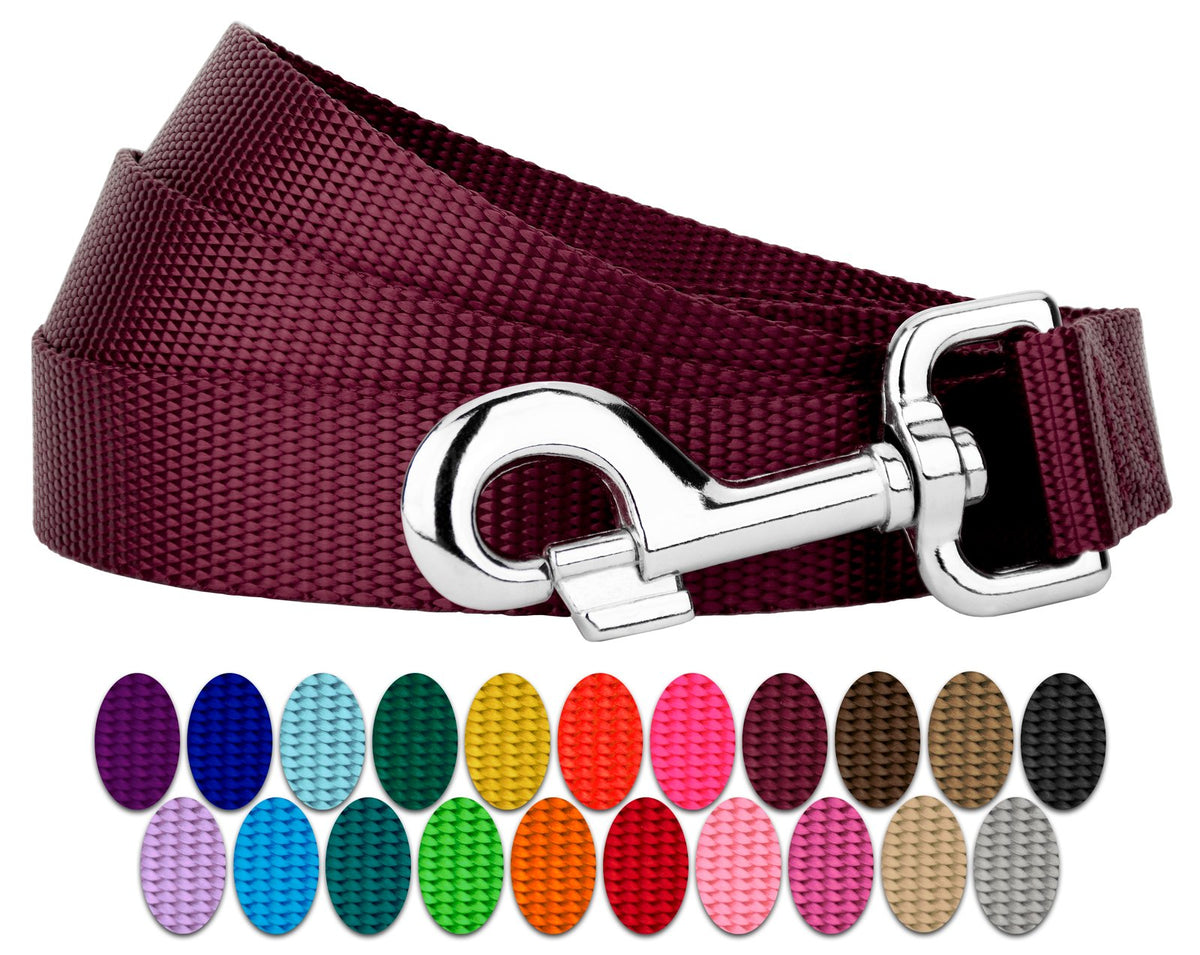 Country Brook Petz 3/4' Narrow Heavy-Duty Nylon Leash For Dogs - Traditional Style Durable Leash With Easy-To-Use Snap - Made In The Usa, Burgundy, 6 Foot