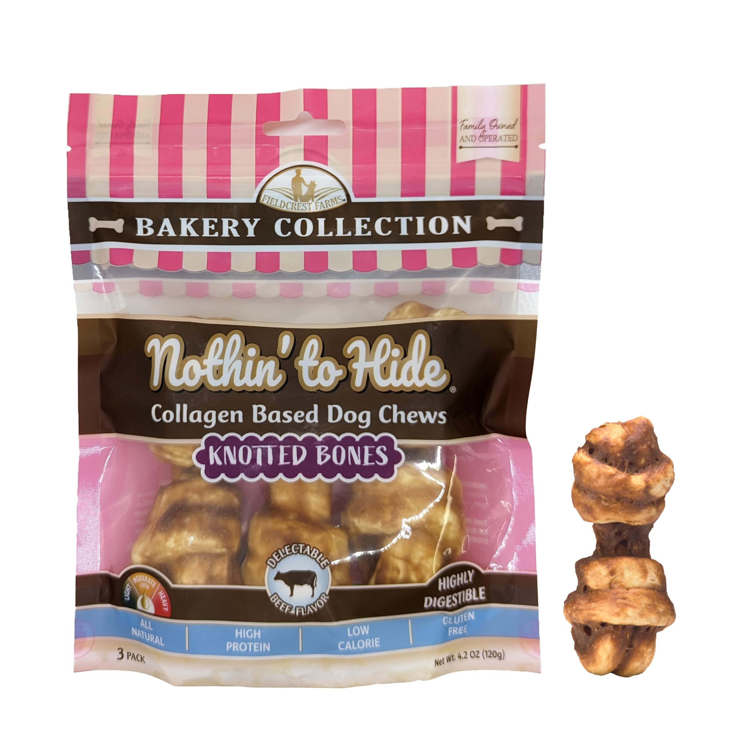 Nothin to Hide Collagen-Based Dog Chews Small Knotted Bones, Beef Flavor, Easily Digestible, Supports Skin, Coat, Joints & Musc
