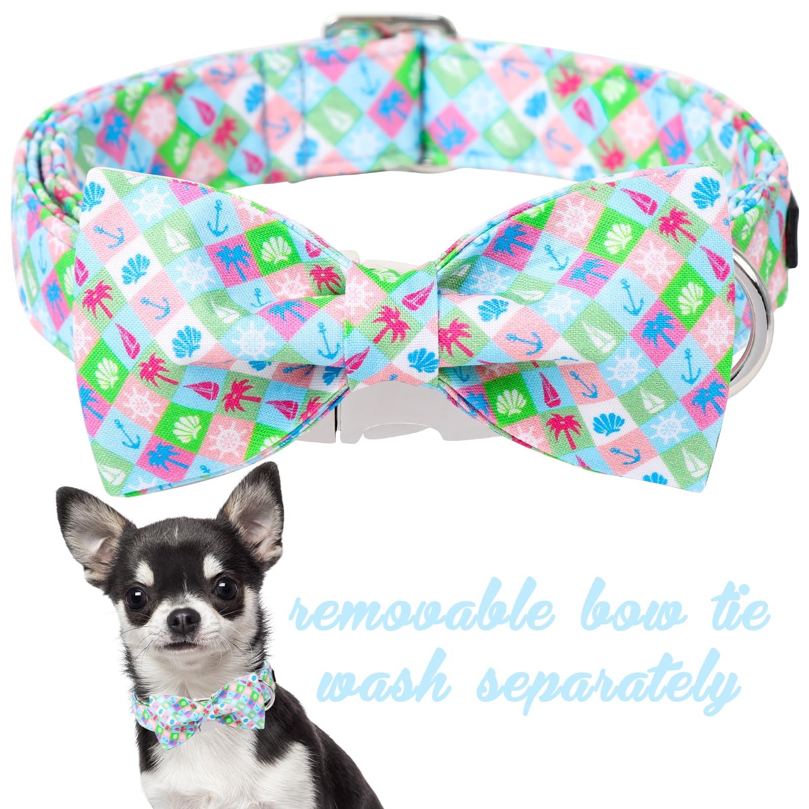Unique Style Paws Summer Dog Collar With Bow, Cute Soft Bow Tie Dog Collar,Blue Dog Bow For Girl,Boy Dogs,Cats,Xs,8-12In