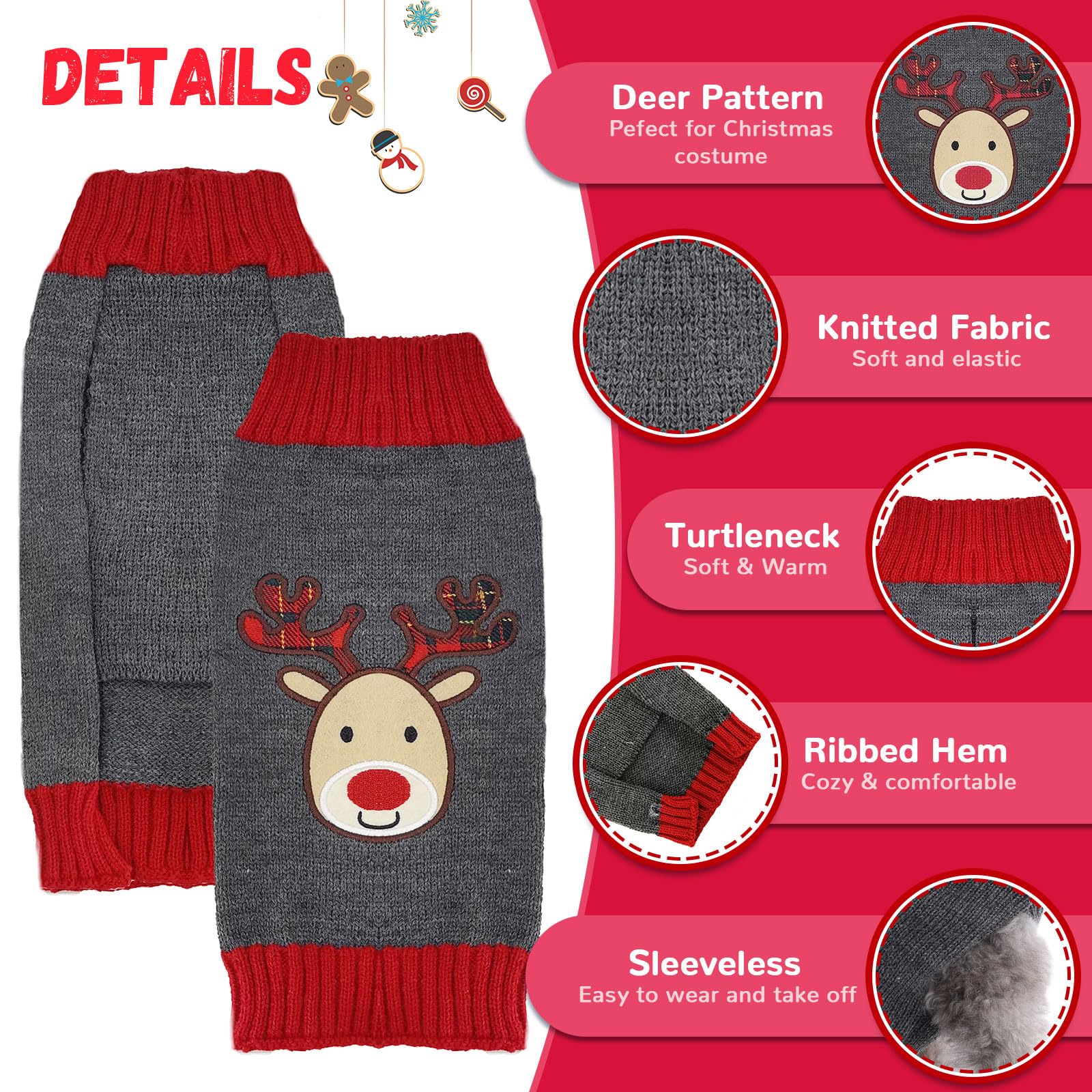 Doggyzstyle Dog Christmas Sweater Xmas Pet Clothes Cute Gray Reindeer Holiday Puppy Cat Costume New Year Gifts For Small Medium