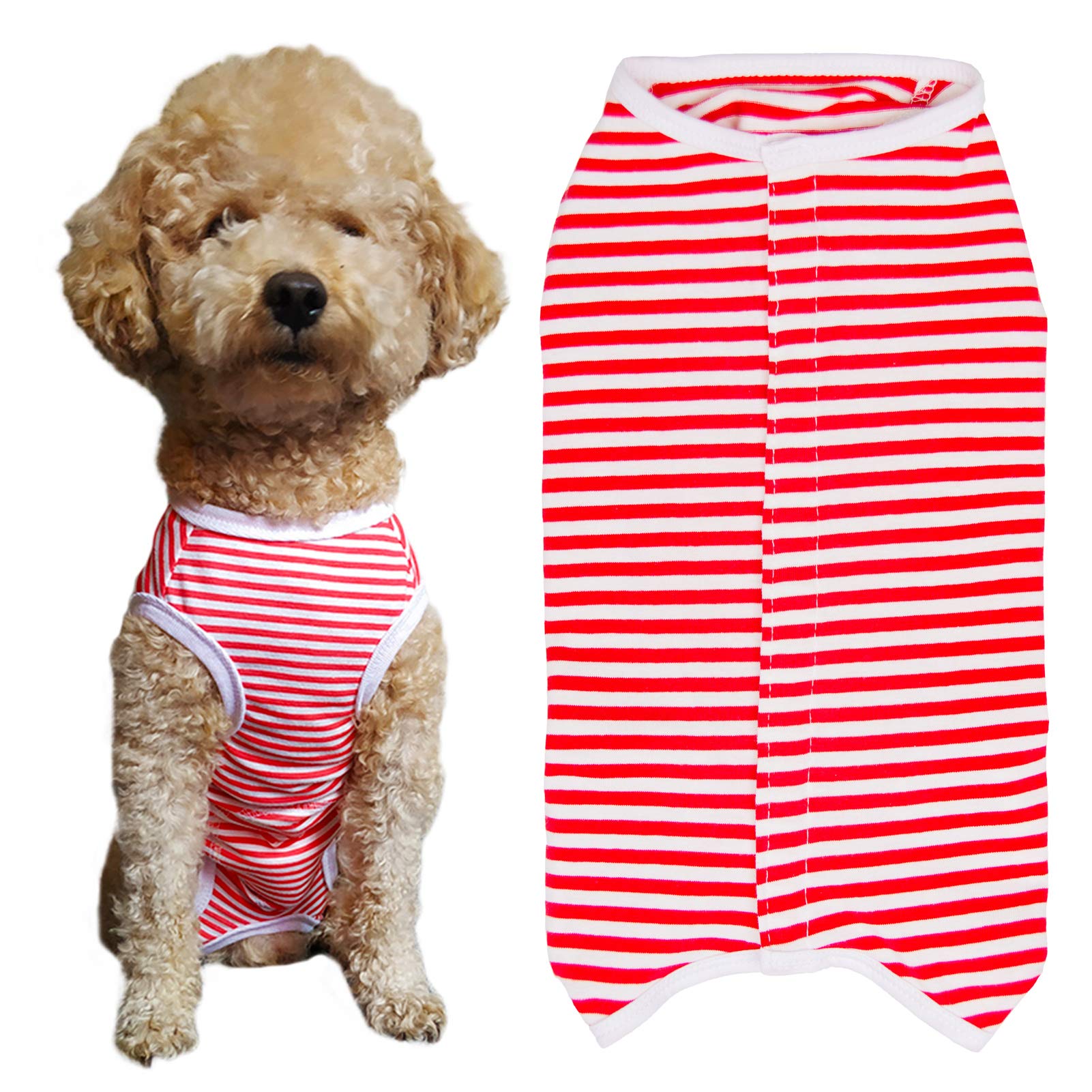 Dog’S Recovery Suit Post Surgery Shirt For Puppy, Wound Protective Clothes For Little Animals(Red White Stripe-Xxs)