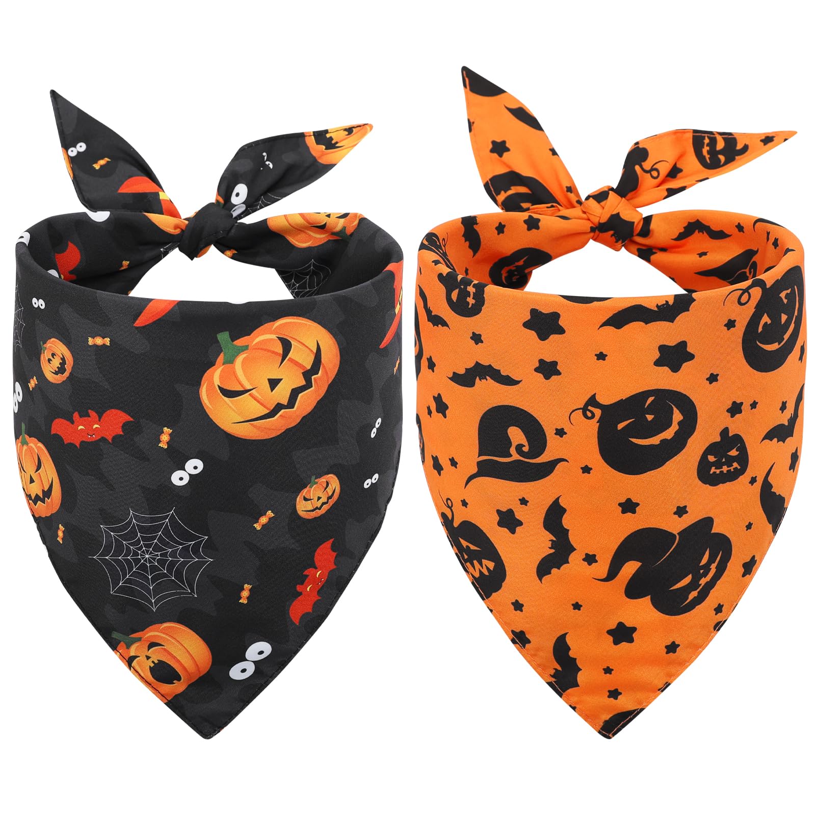 Szee Halloween Dog Bandanas, 2Pcs Witch And Pumpkin Double-Layer Dog Scarf For Small Medium And Large Pooch, Funny Halloween Cos