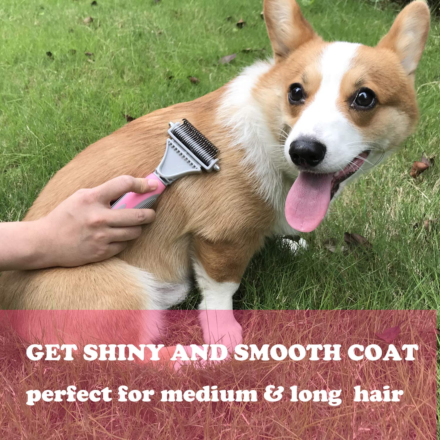 Pet Dematting Comb - 2 Sided Undercoat Rake For Cats & Dogs - Safe Grooming Tool For Easy Mats & Tangles Removing - Medium And L