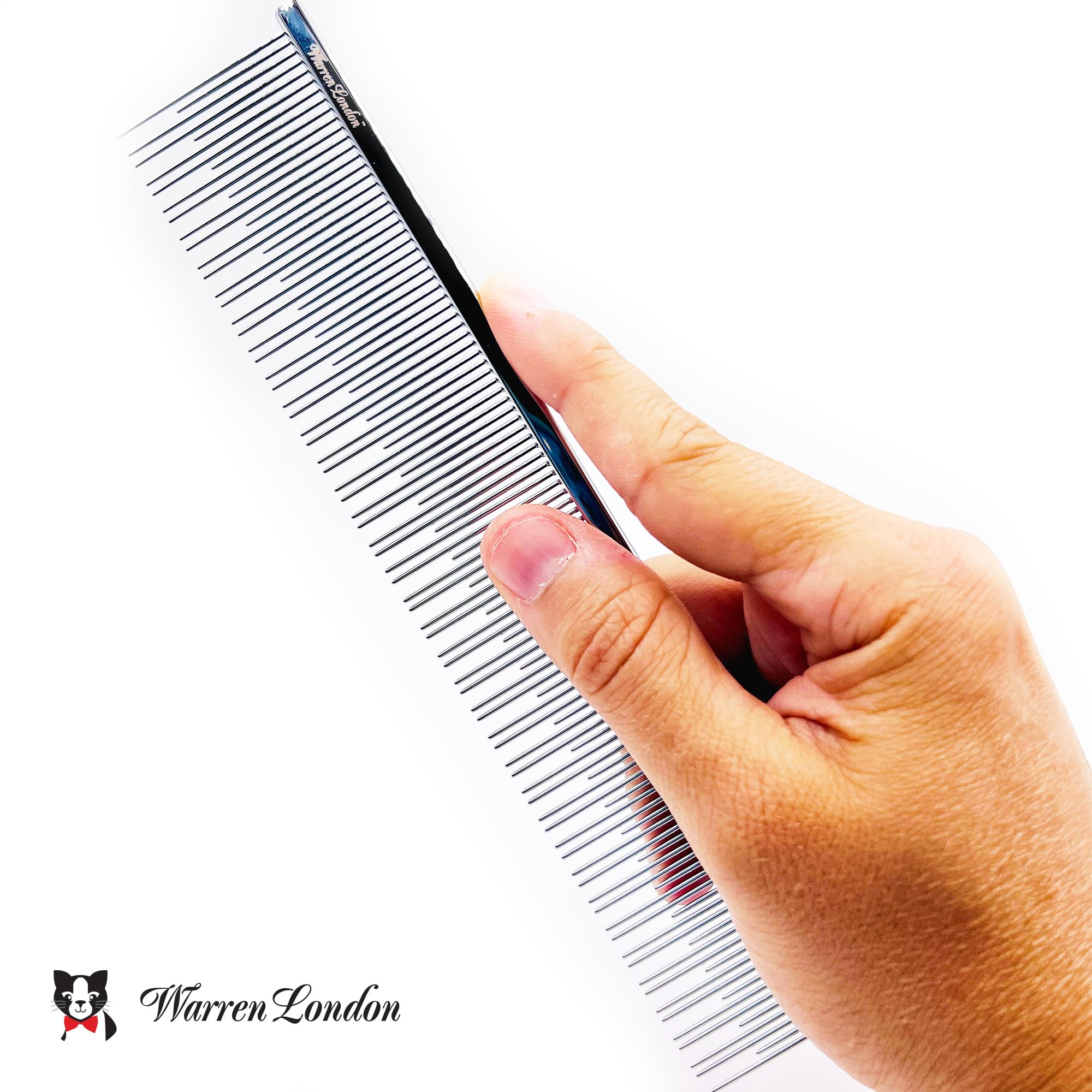 Warren London Carding Cat Comb | 7.5 Inches Made With Copper | Rounded Tips Prevent Irritation | Dual Tooth Design For Short & L