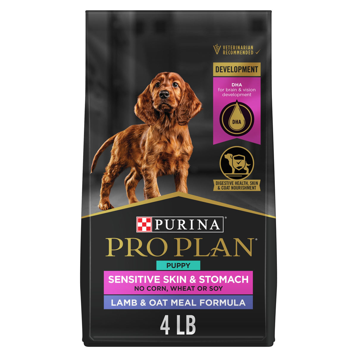 Purina Pro Plan Sensitive Skin And Stomach Puppy Food Lamb And Oat Meal Formula - 4 Lb. Bag