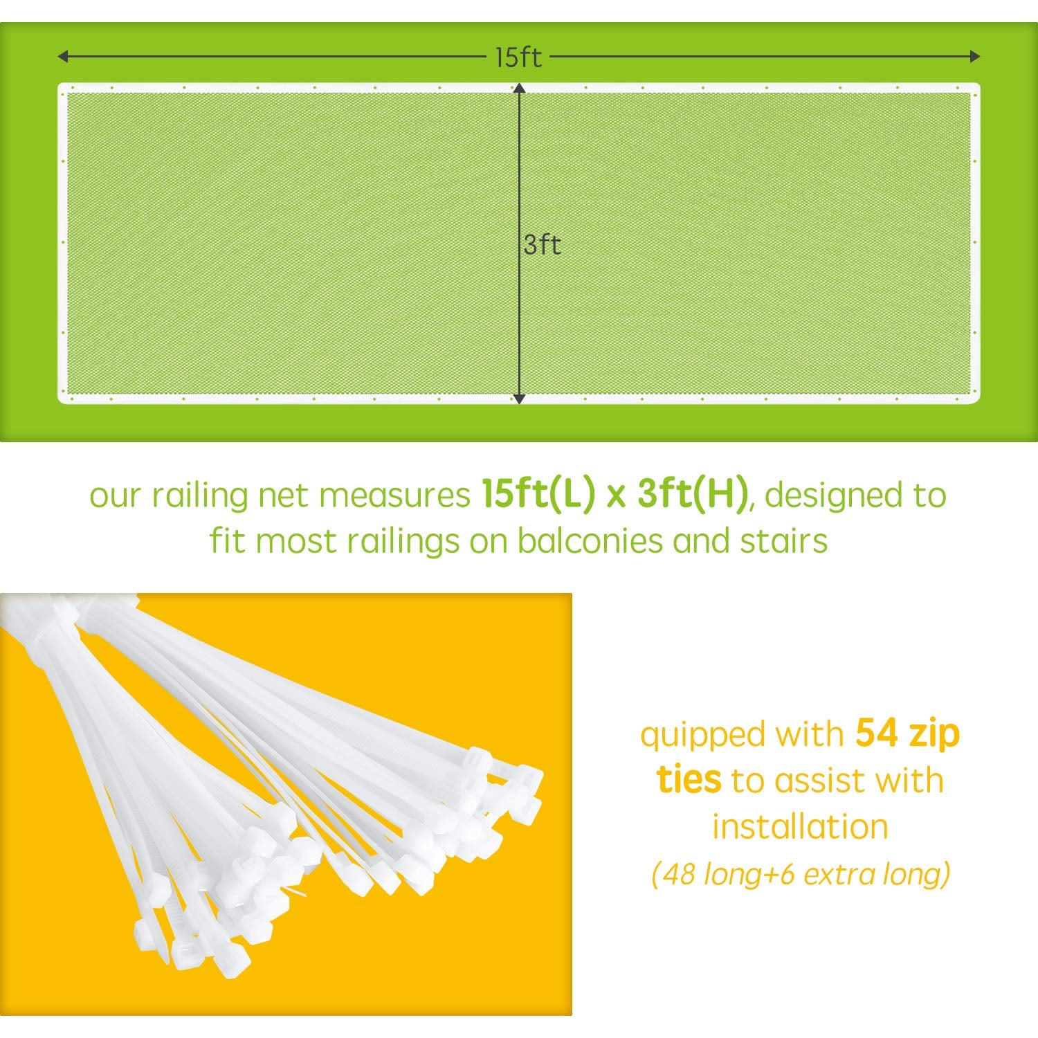 Banister Guard For Baby - 15Ft X 3Ft, Child Safety Net, Rail Balcony Banister Stair Mesh For Kids, Toys, Pets - White
