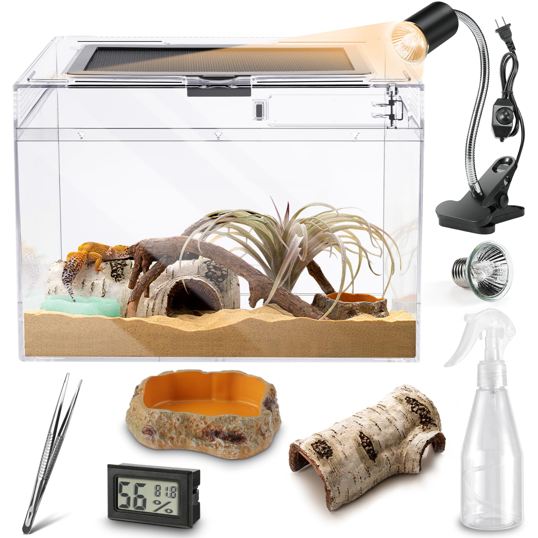 Reptile PC Terrarium,Anti Breakage 15x8x10inch Amphibians Insect Tank Gecko Starter Kits,Top Sliding Door Screen Ventilation Min