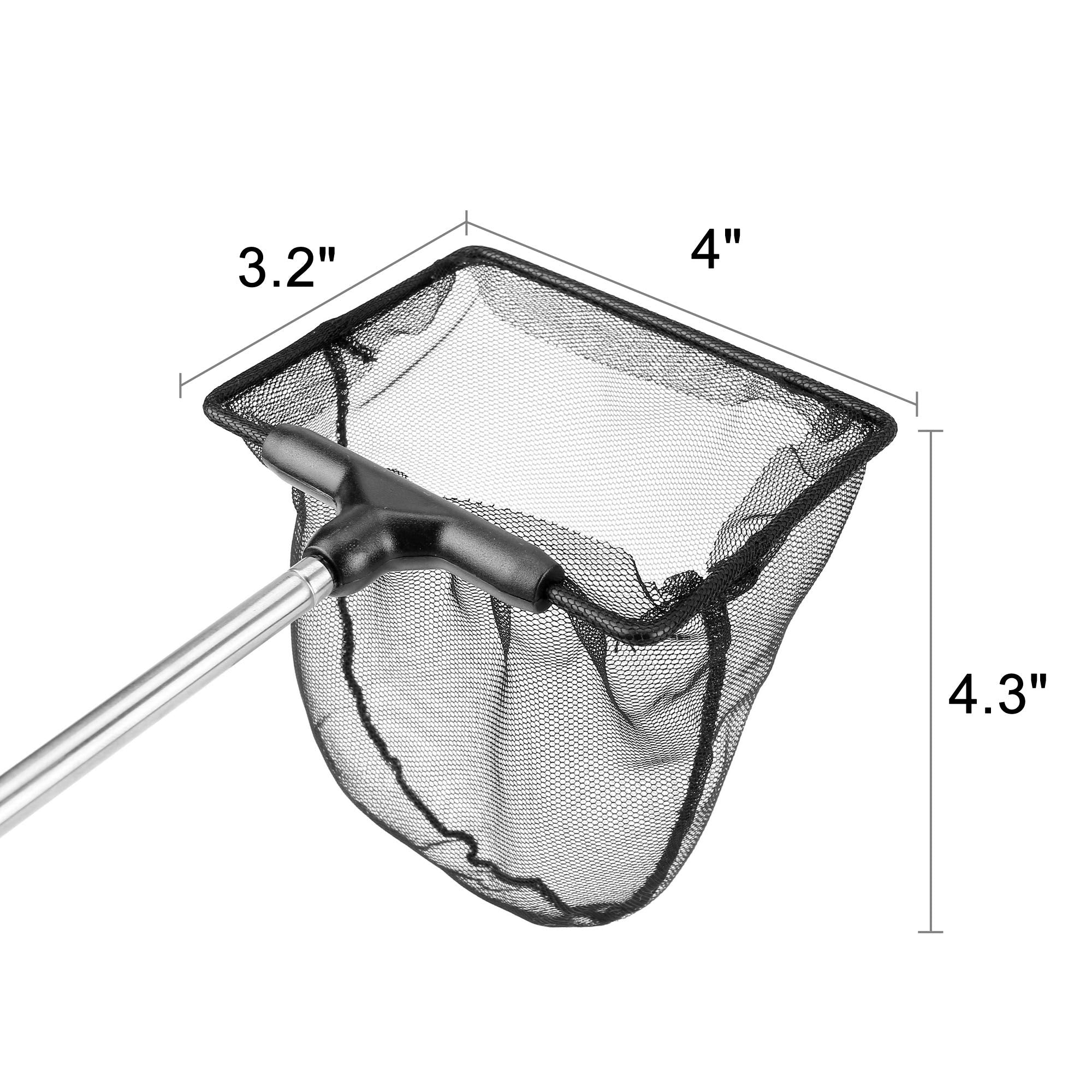 Filhome Aquarium Fish Net with Extendable Stainless Steel Long Handle, Fine Mesh Fish Net for Fish Tank, Betta Fish Net (4 inch)