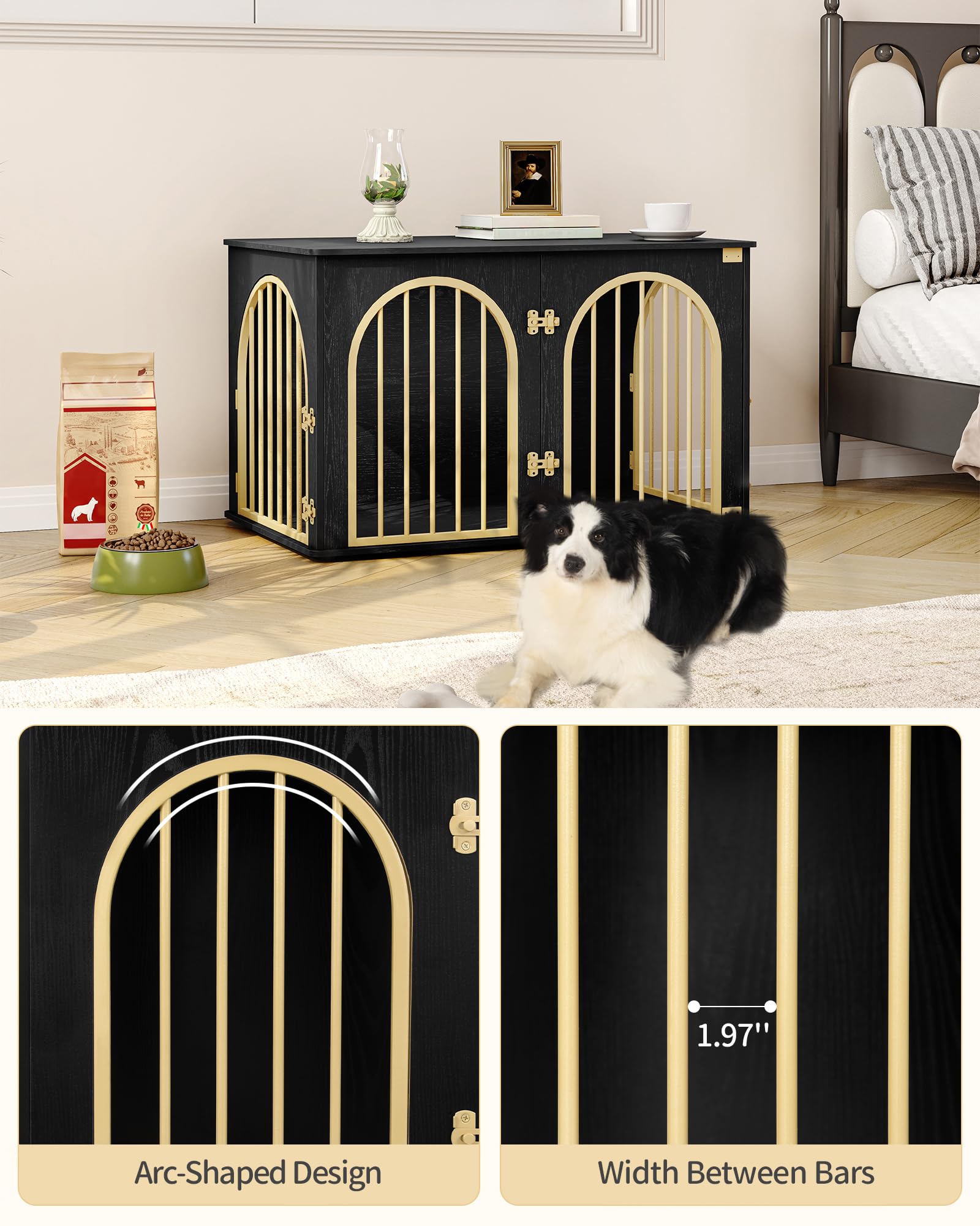 Hzuaneri 39.4 Wooden Dog Crate Furniture, Indoor Dog Kennel Dogs Cage for Small/Medium/Large Dogs, Heavy Duty Dog Crates Decorat