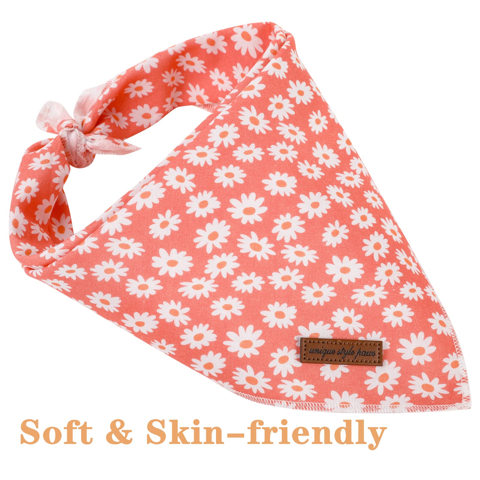 Unique Style Paws Dog Bandanas 1Pc Washable Cotton Triangle Dog Scarfs For Small Medium Large Dogs And Cats-Pinkwhiteflower-L