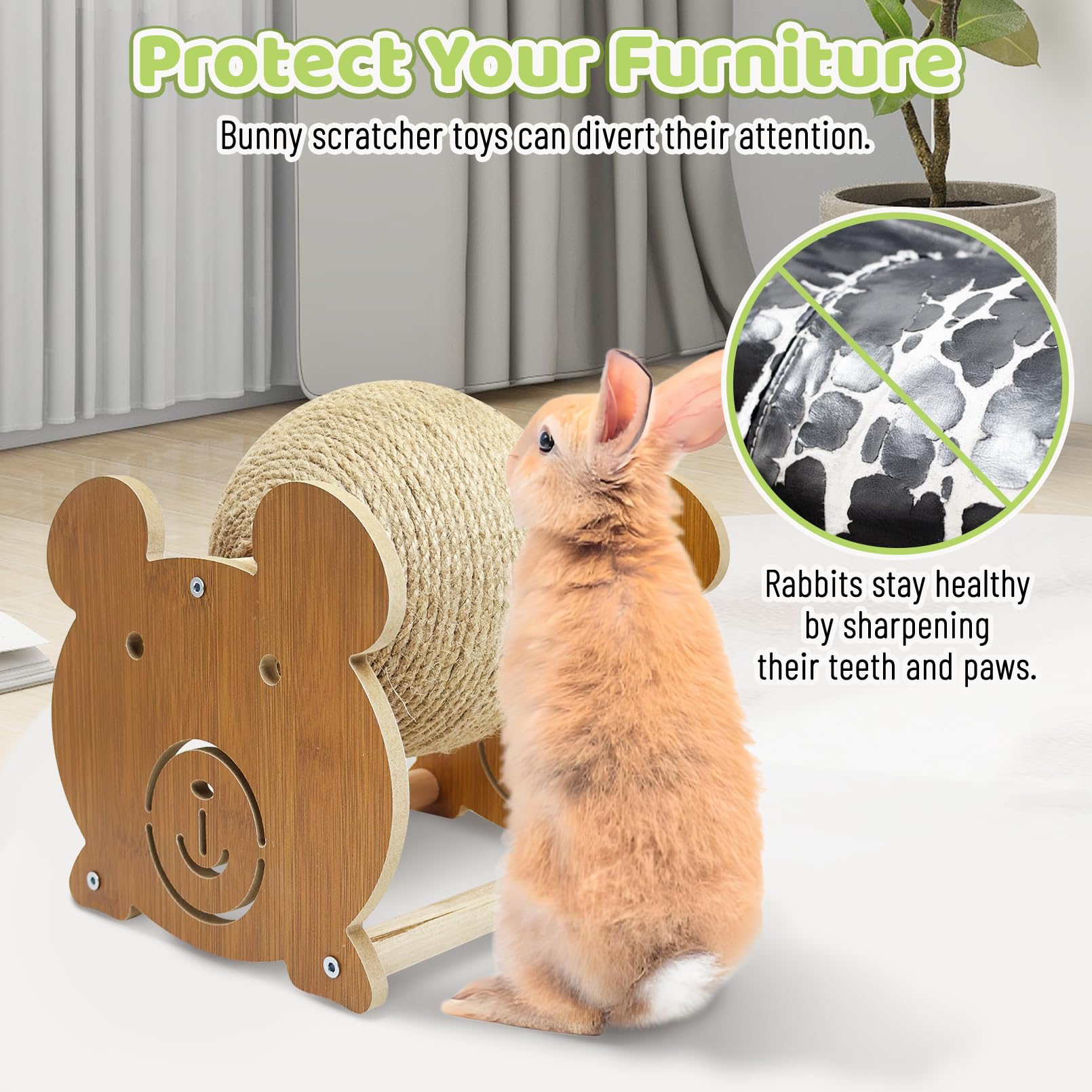 Fhiny Rabbit Scratch Toy, Natural Sisal Bunny Toy Scratching Ball Cute Sisal Bunny Claw Scratcher Ball Rabbit Enrichment Interac