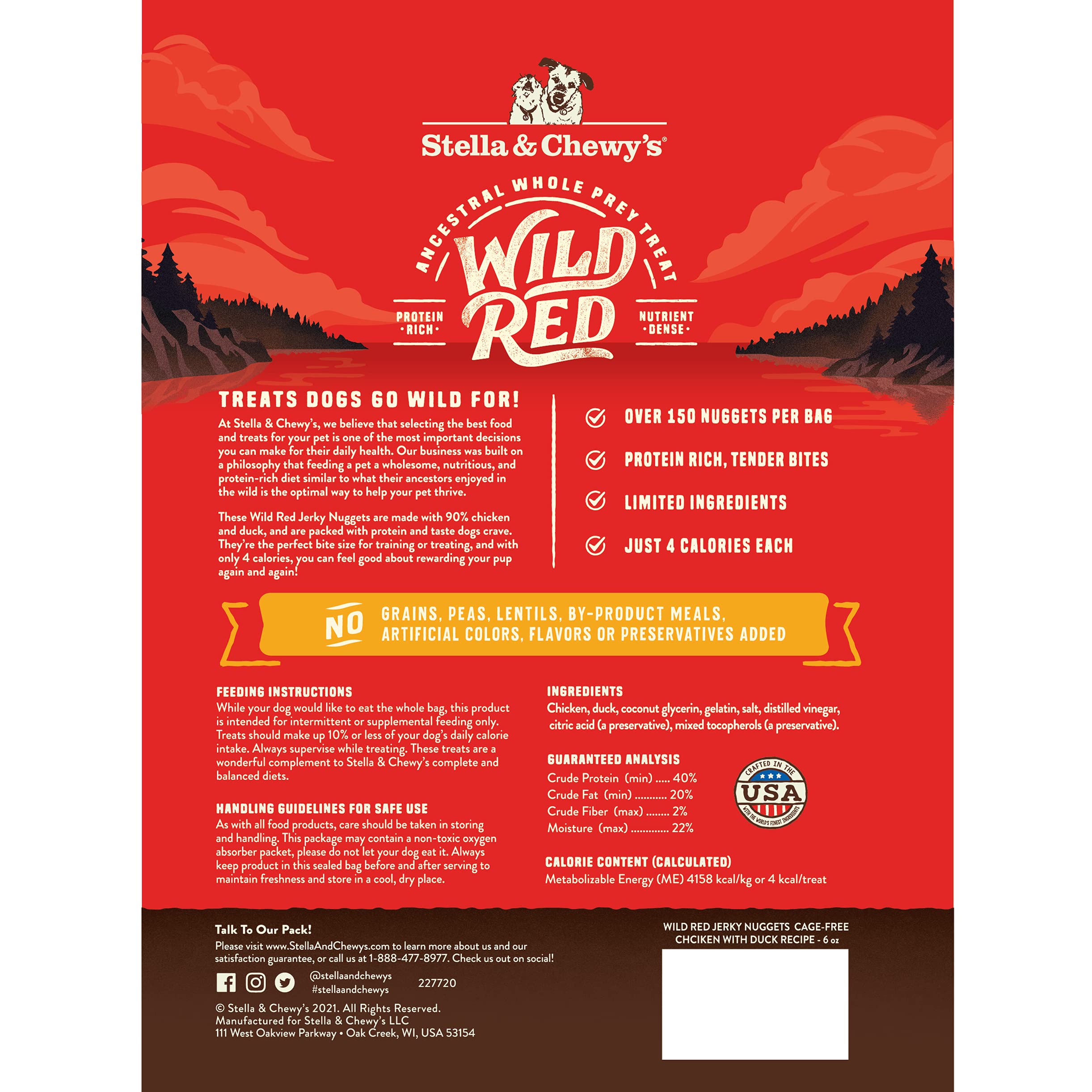 Stella & Chewys Wild Red Jerky Nuggets - 90% Protein-Rich Chicken & Duck Dog Treats - Grain-Free Training Rewards for All Breed