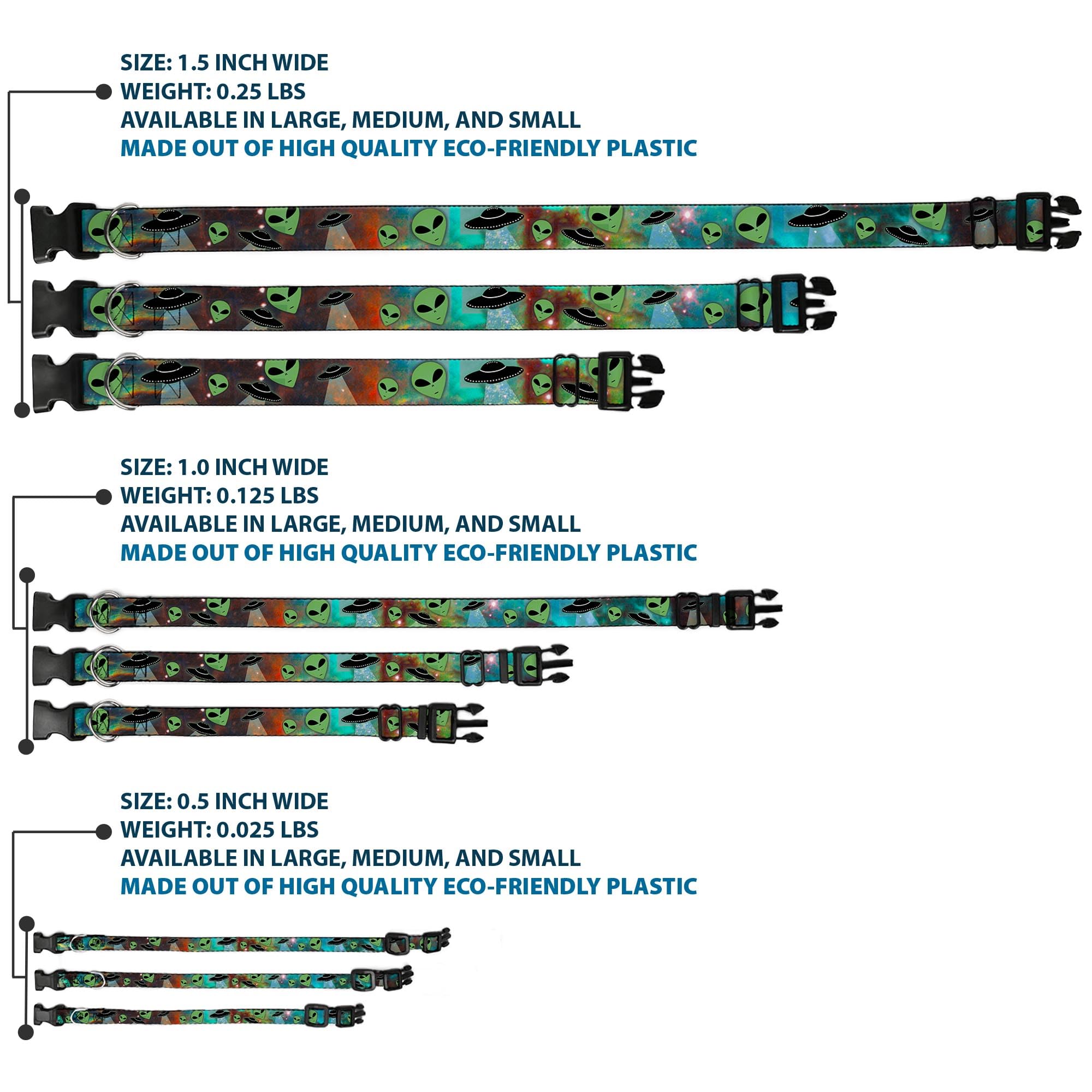 Buckle-Down Pc-W30163-Wm Aliens & Ufo'S Galaxy/Green/Black/White Plastic Clip Collar, Wide Medium/16-23''