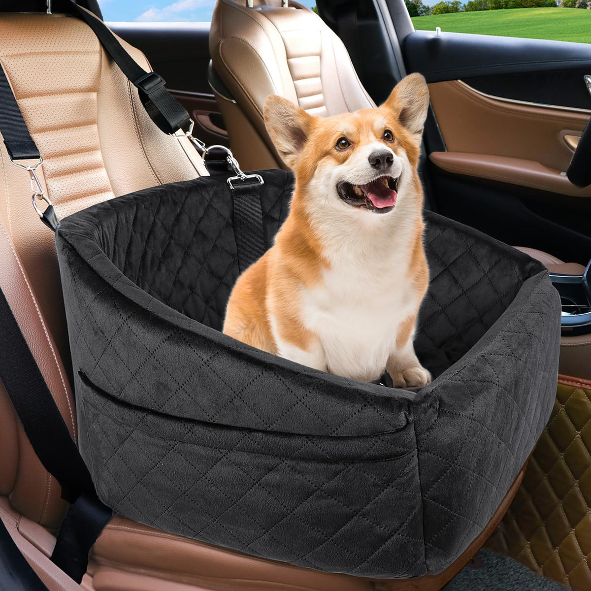 Neezukar Dog Car Seat For Small Medium Dogs,Detachable Washable Dog Booster Seat Under 30Lbs, Pet Car Seat Travel Bed With Storage Pockets And Dog Safety Belt (Black)